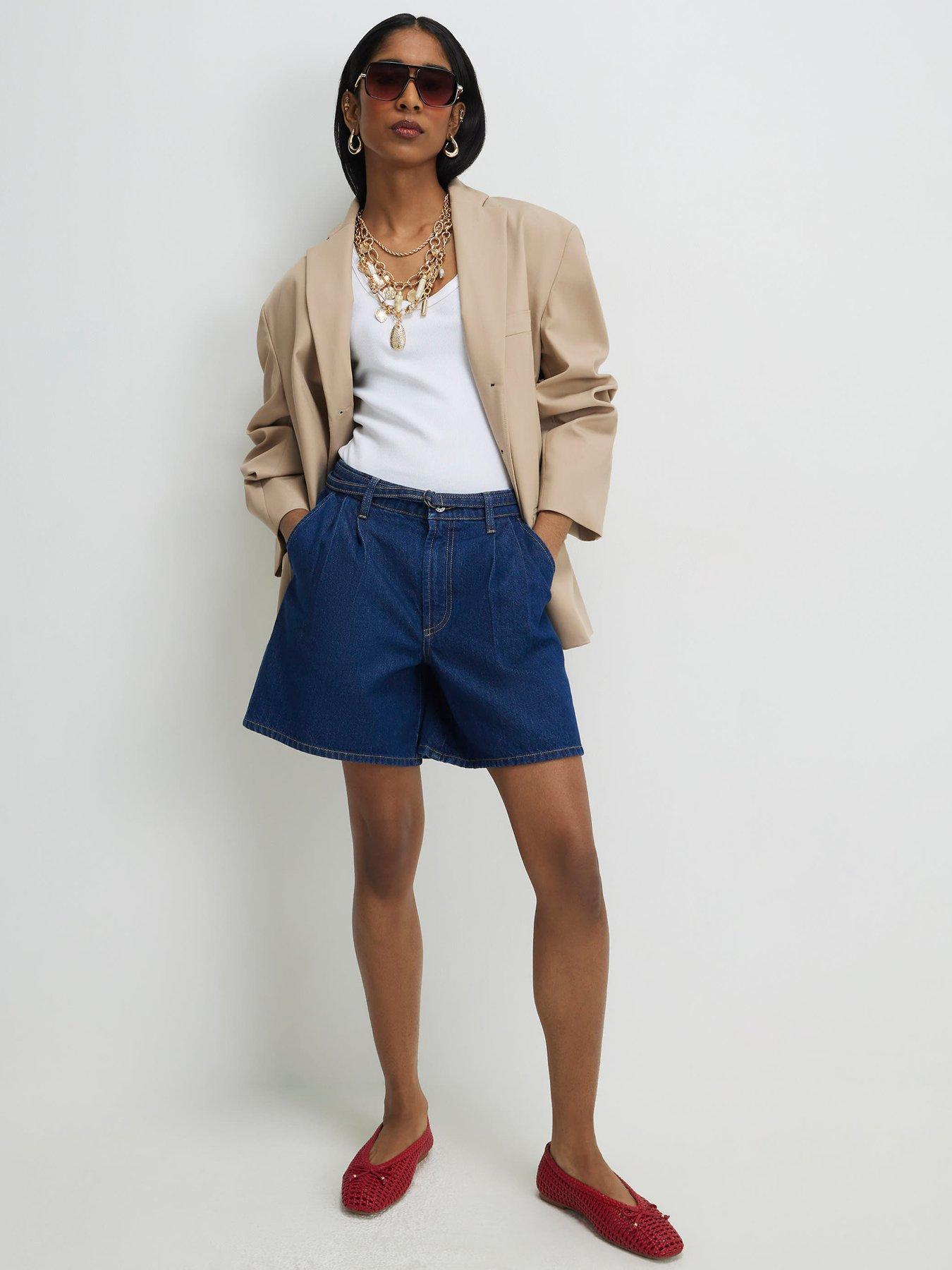 Image 3 of 5 of River Island Belted Waist Tailored Short - Blue