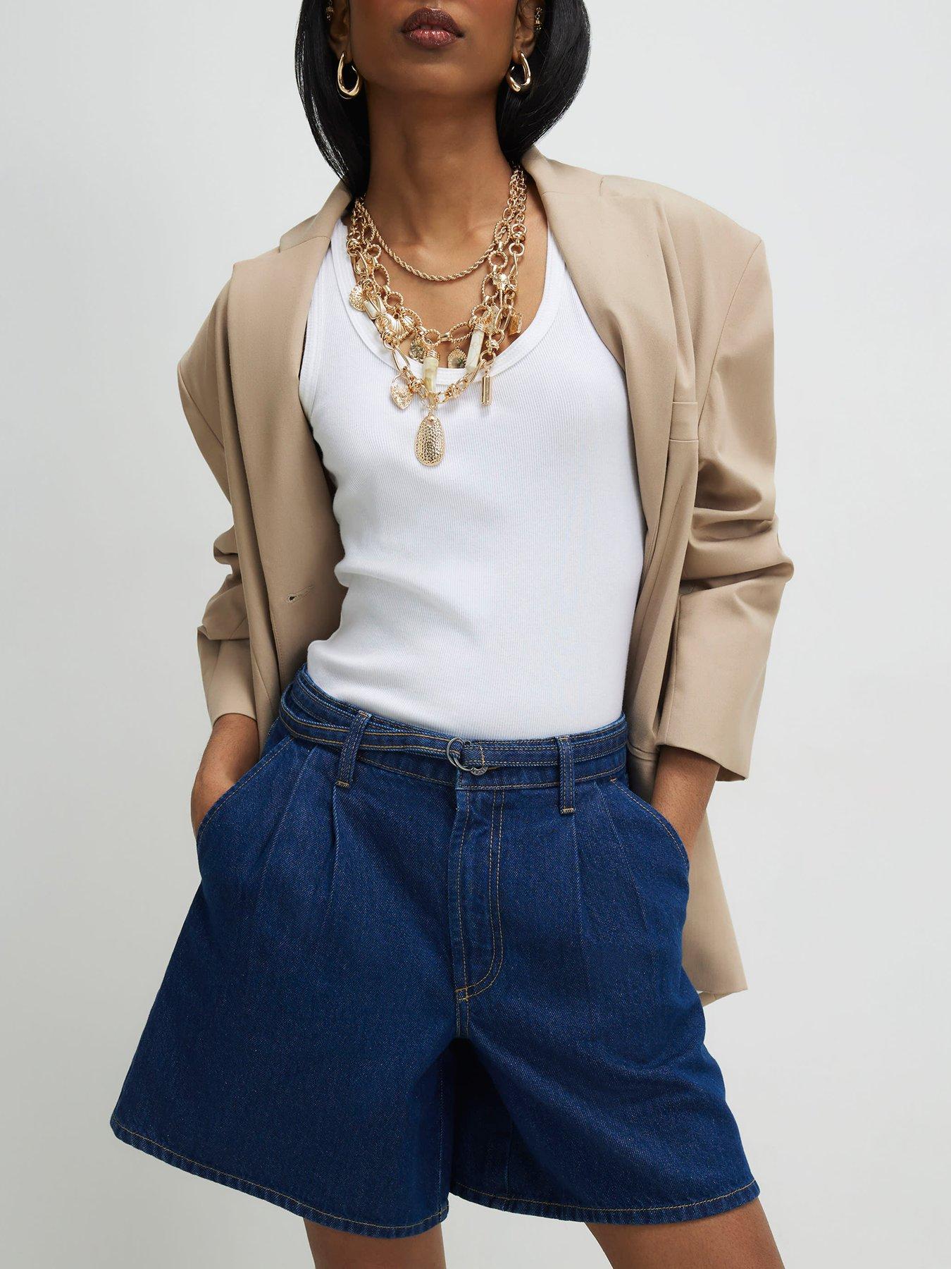 Image 4 of 5 of River Island Belted Waist Tailored Short - Blue