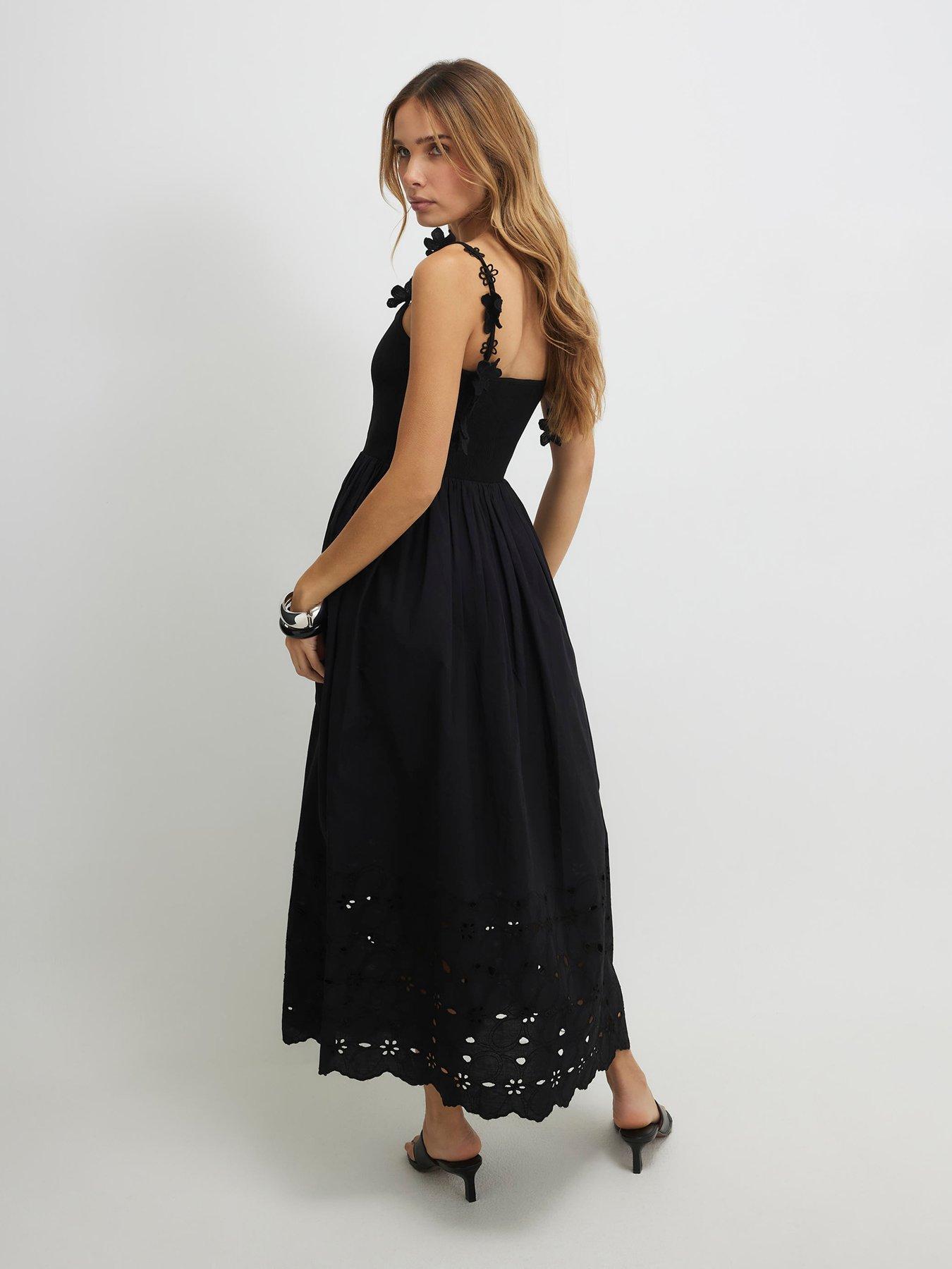 Image 2 of 6 of River Island Poplin Cutwork Tie Back Dress - Black