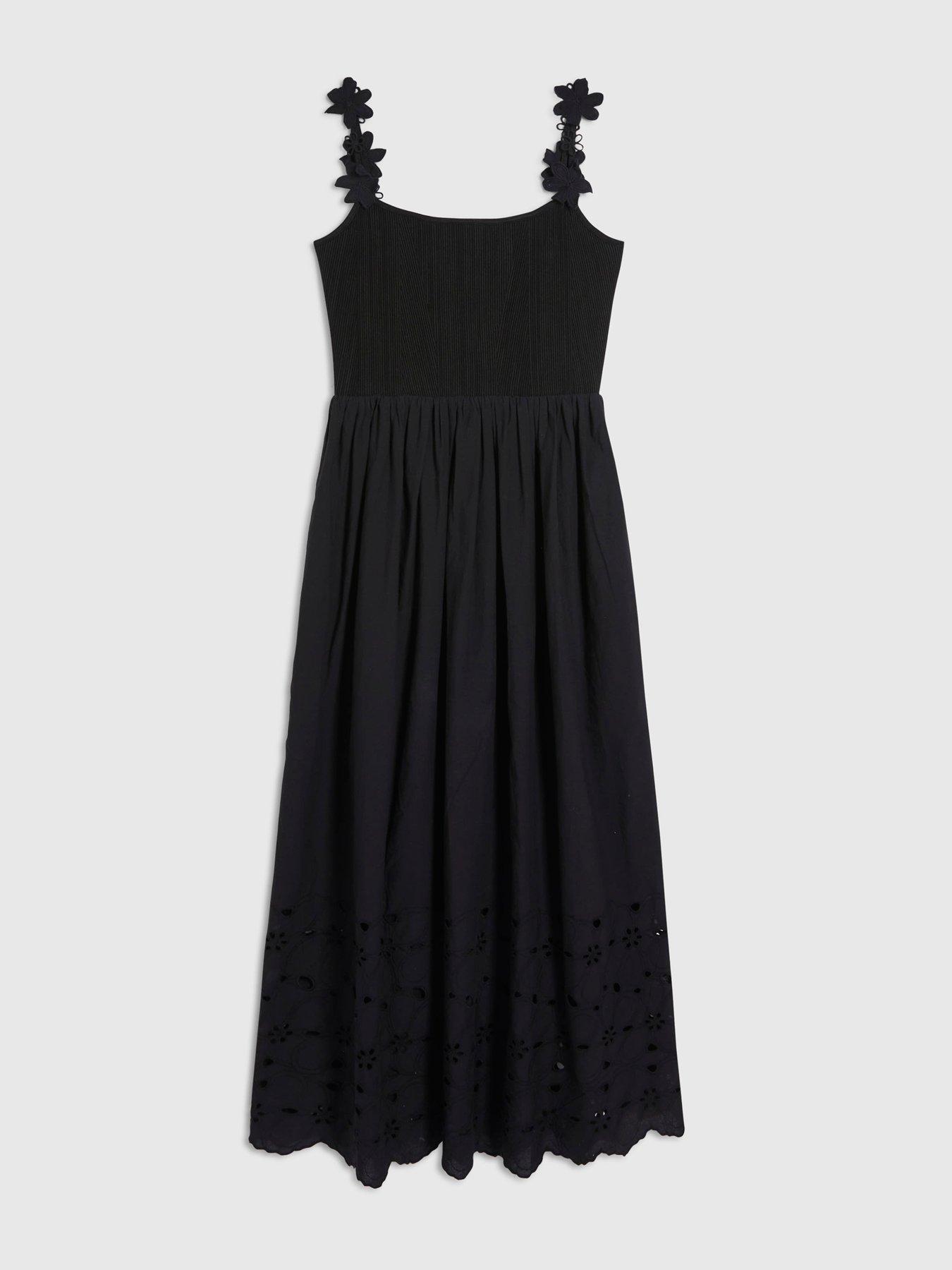 Image 5 of 6 of River Island Poplin Cutwork Tie Back Dress - Black