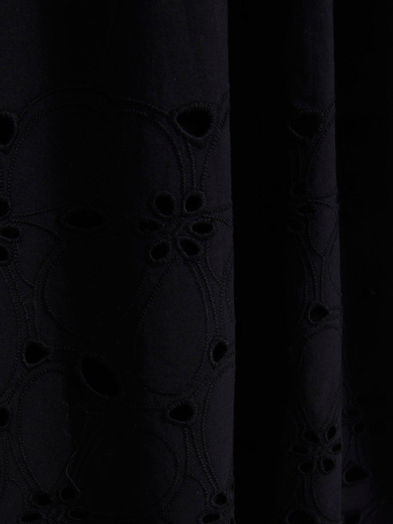 Image 6 of 6 of River Island Poplin Cutwork Tie Back Dress - Black