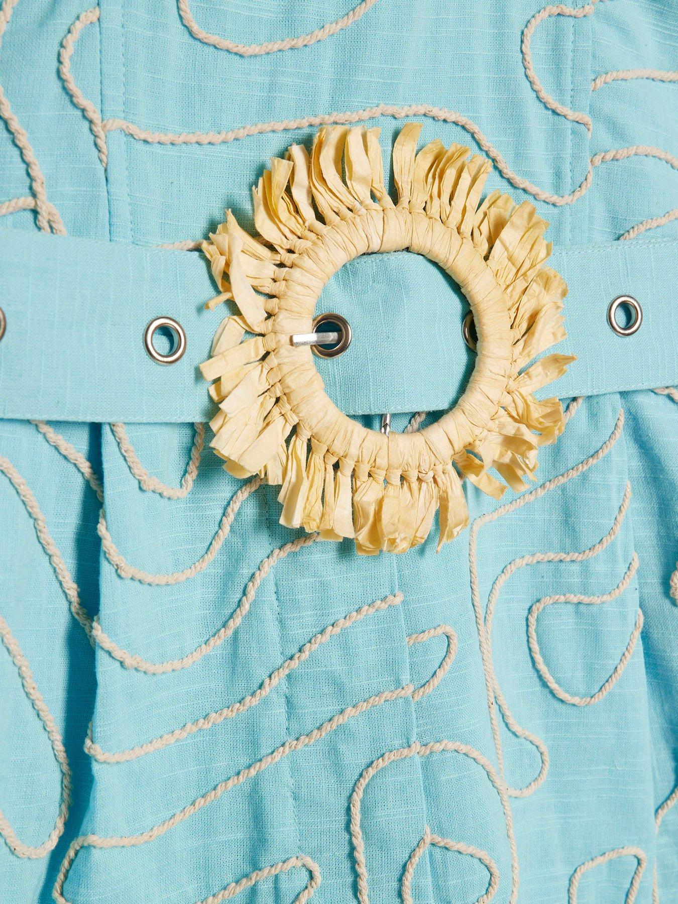 Image 5 of 6 of River Island Embroidered Straw Belt Detail Playsuit - Blue