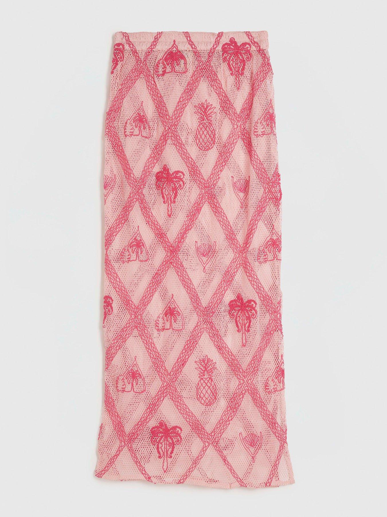 Image 5 of 6 of River Island Crochet Motif Skirt - Pink