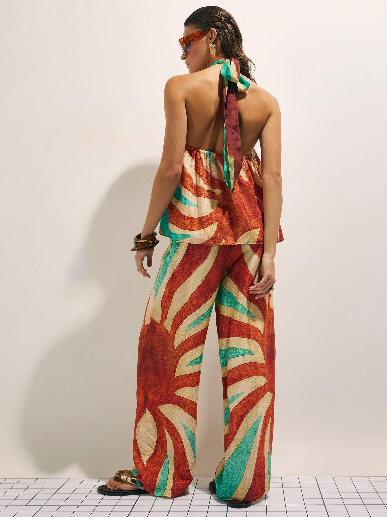 Image 2 of 4 of River Island Swirl Print Trousers - Brown
