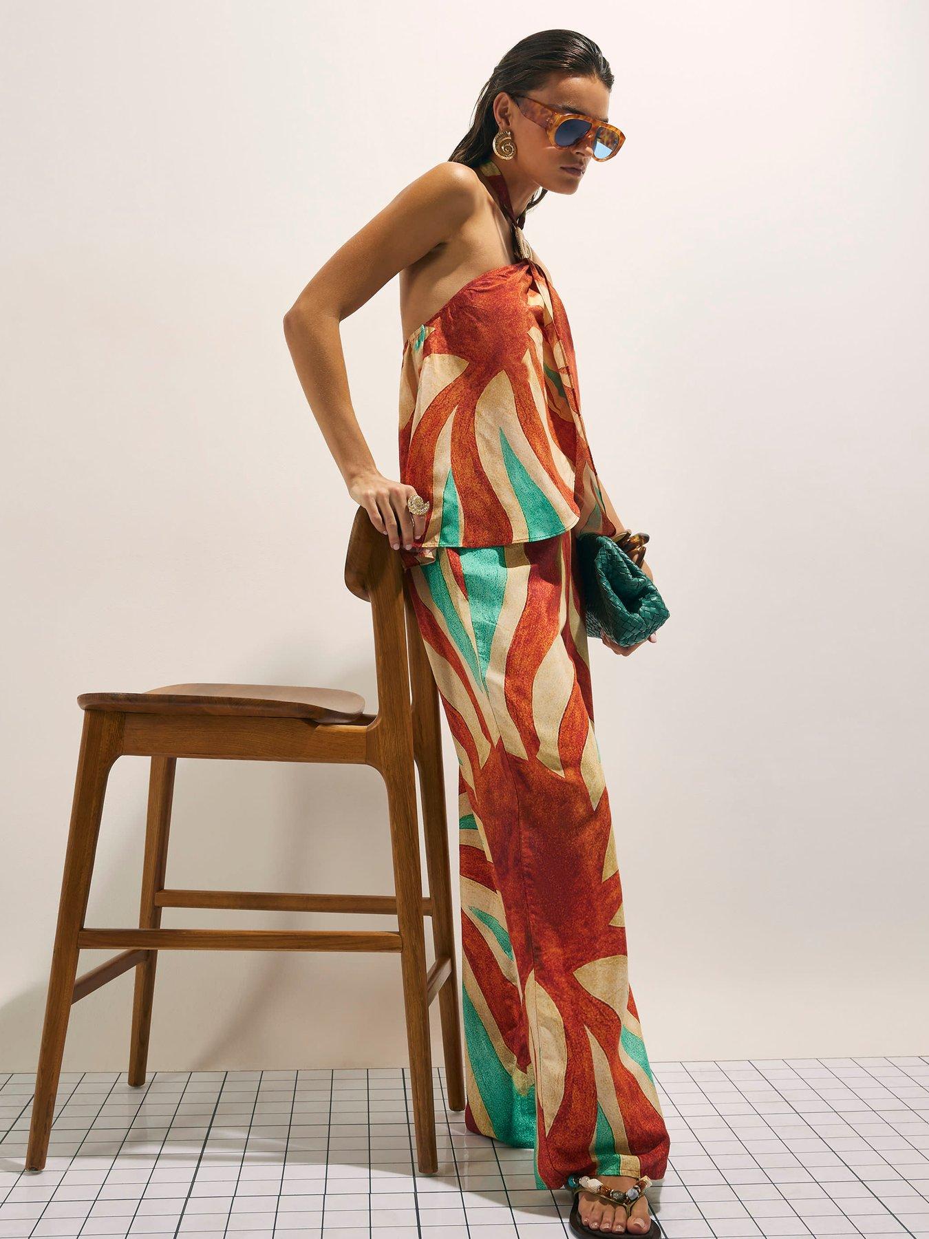 Image 3 of 4 of River Island Swirl Print Trousers - Brown