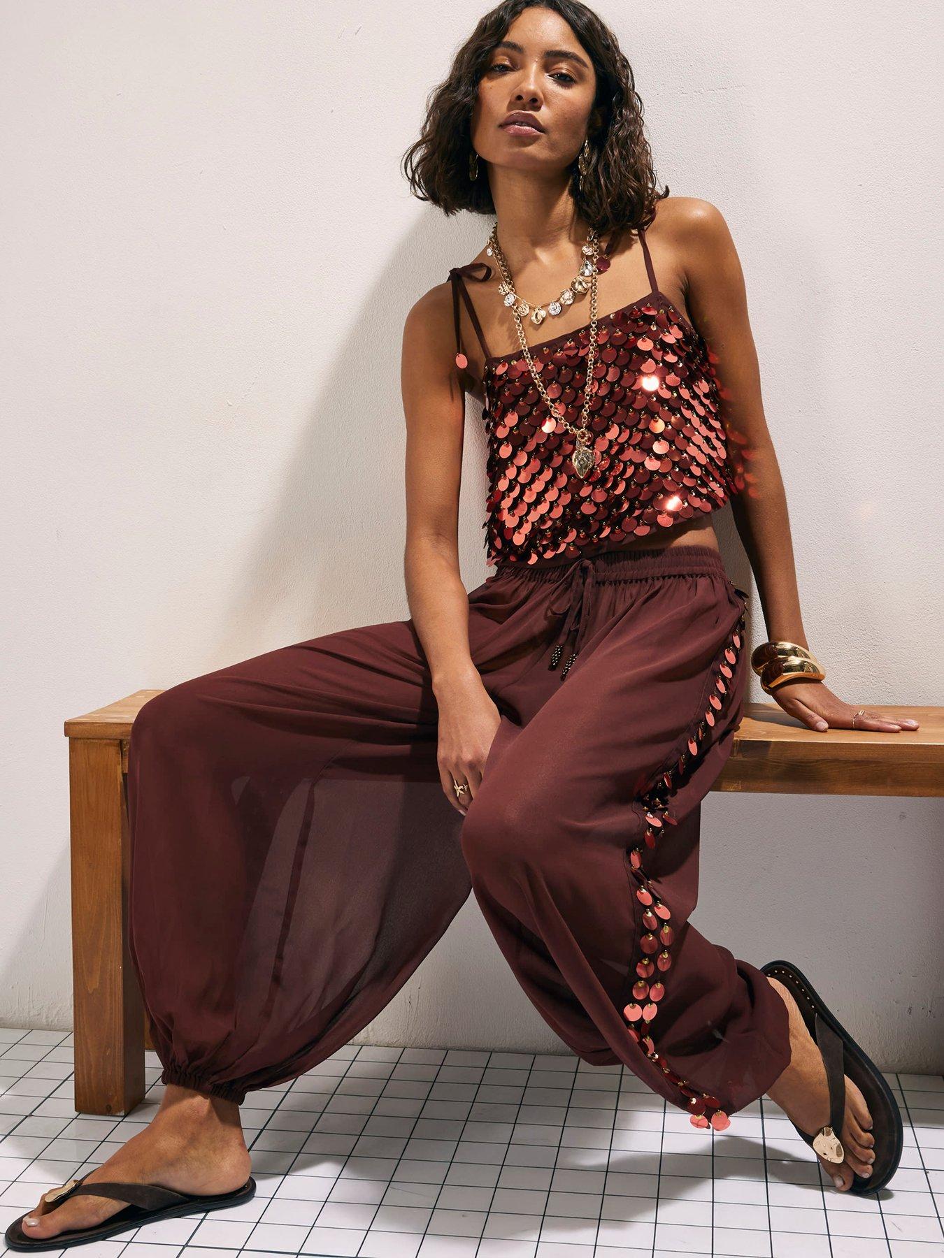 River Island Sequin Side Panel Balloon Trousers - Brown