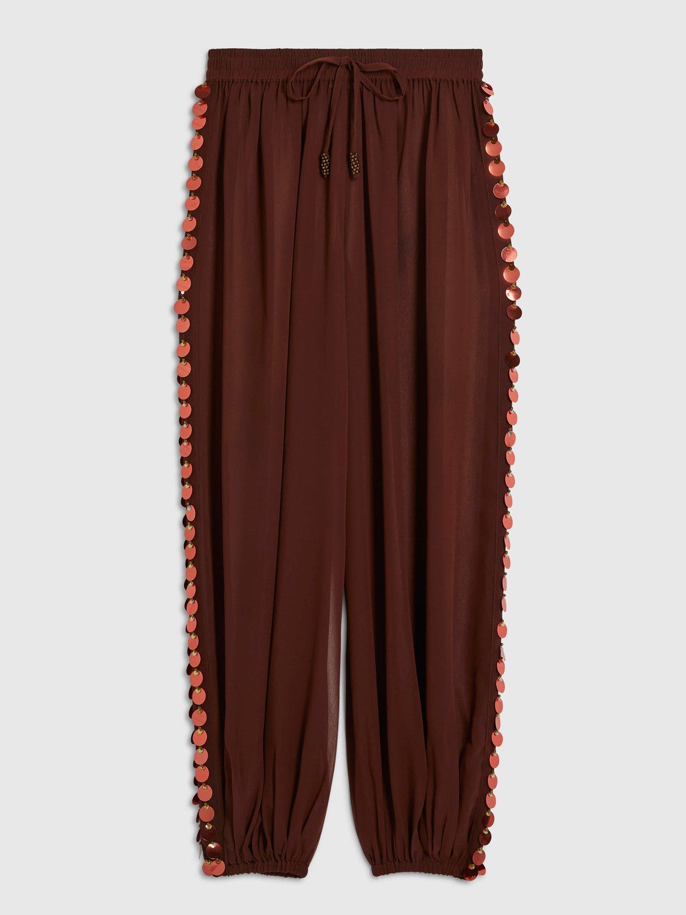 Image 5 of 6 of River Island Sequin Side Panel Balloon Trousers - Brown