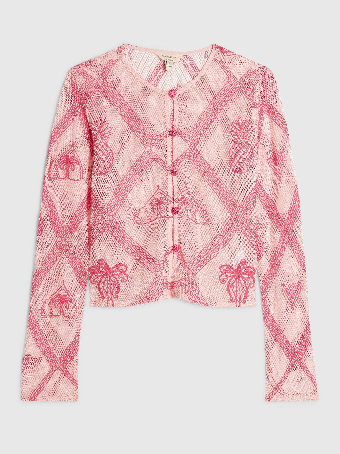 Image 5 of 6 of River Island Crochet Motif Co-ord Cardi - Pink