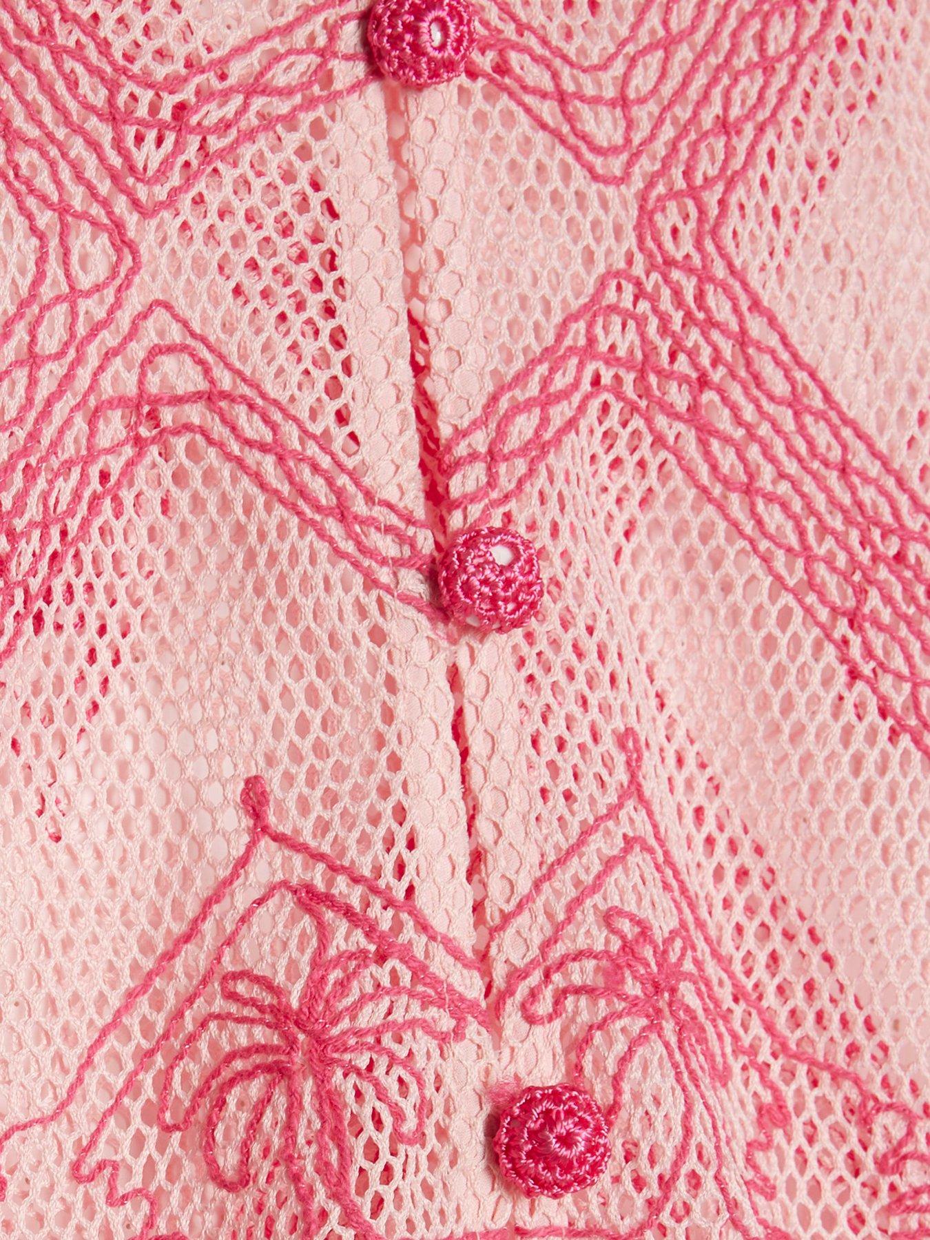 Image 6 of 6 of River Island Crochet Motif Co-ord Cardi - Pink