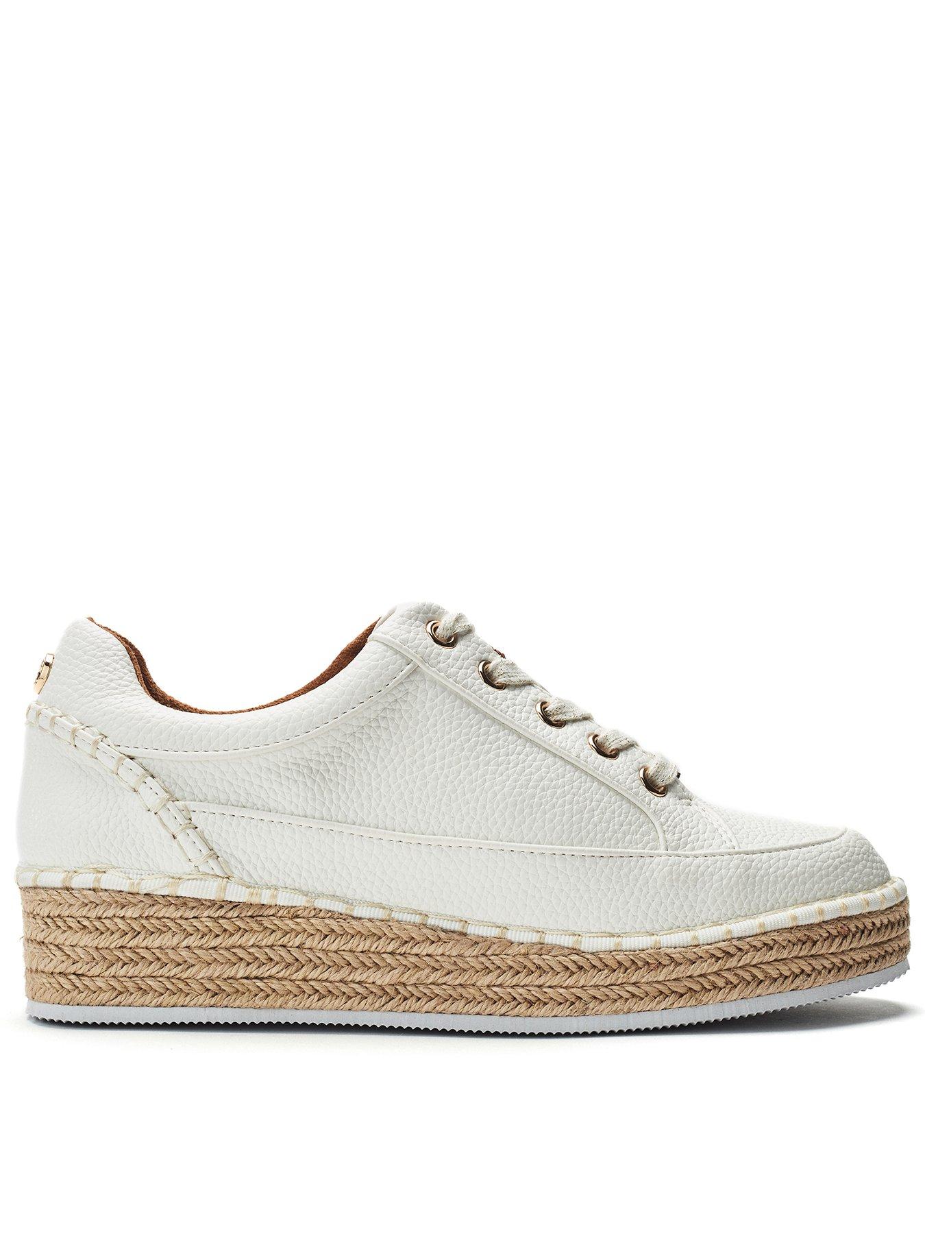 Image 1 of 4 of Moda In Pelle Corie Espadrile Wedge Lace Up Trainer - White Porvair