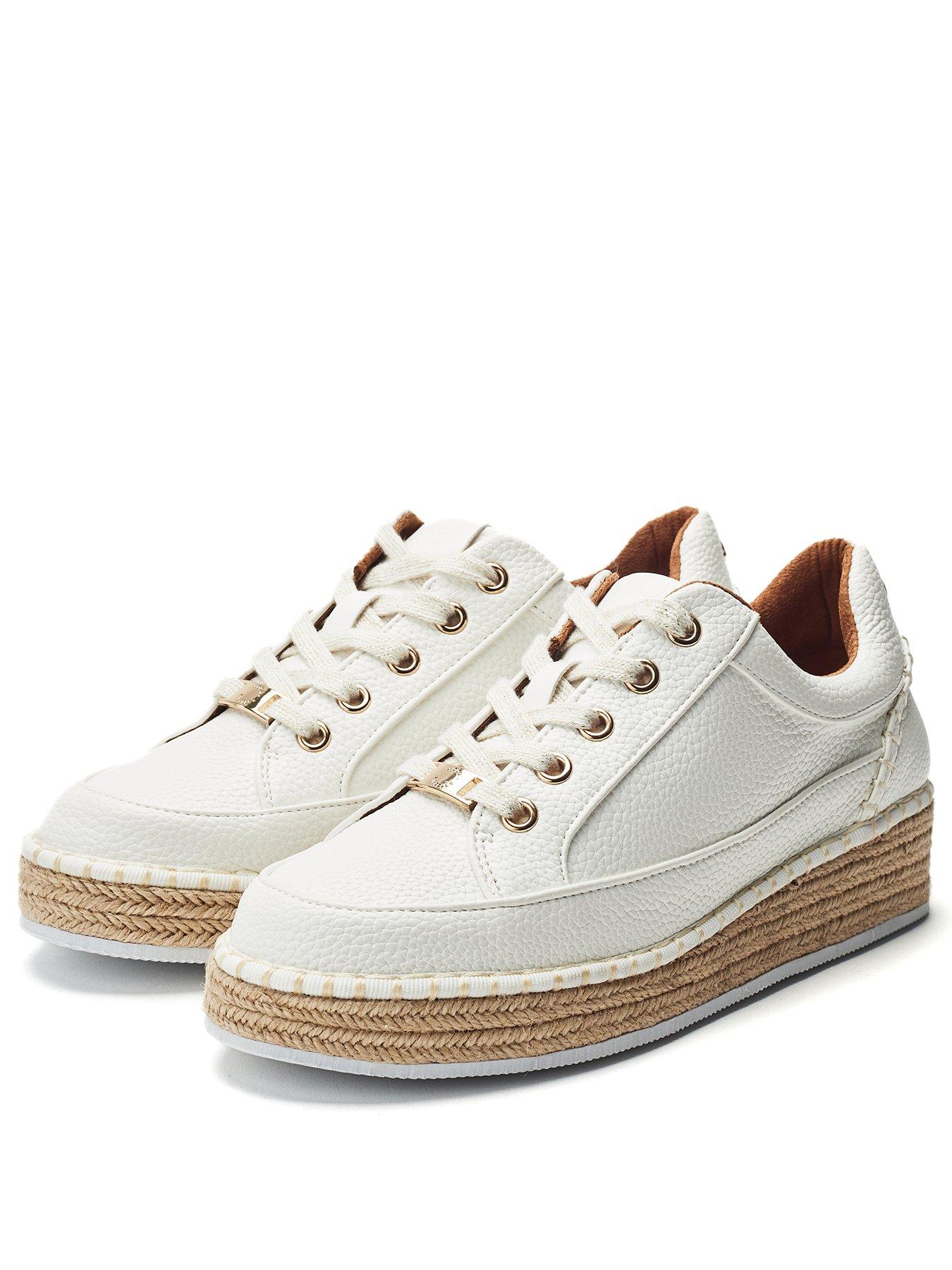 Image 2 of 4 of Moda In Pelle Corie Espadrile Wedge Lace Up Trainer - White Porvair
