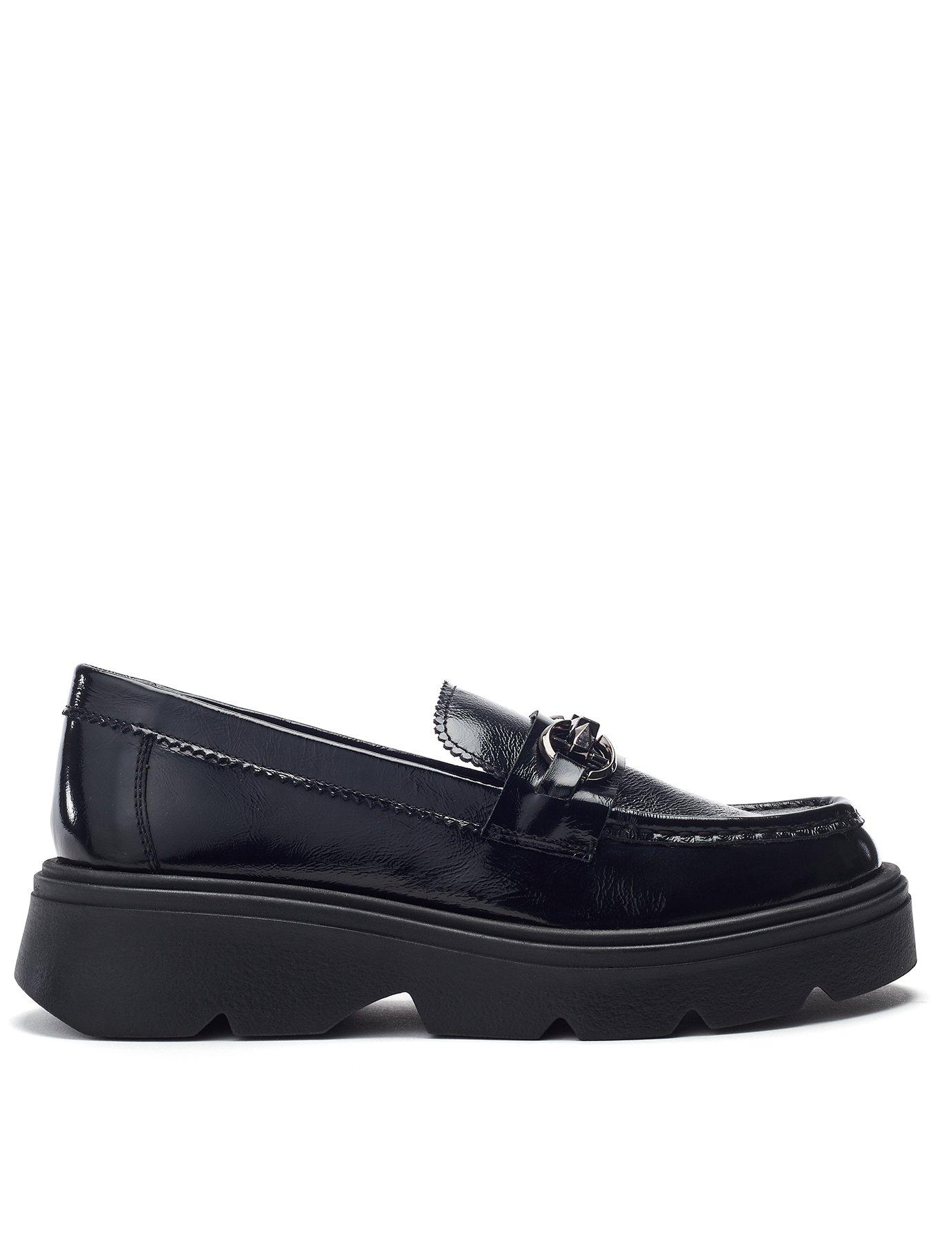 Image 1 of 4 of Moda In Pelle Eisa Leather Chunky Loafer With Detailed Apron Trim - Black