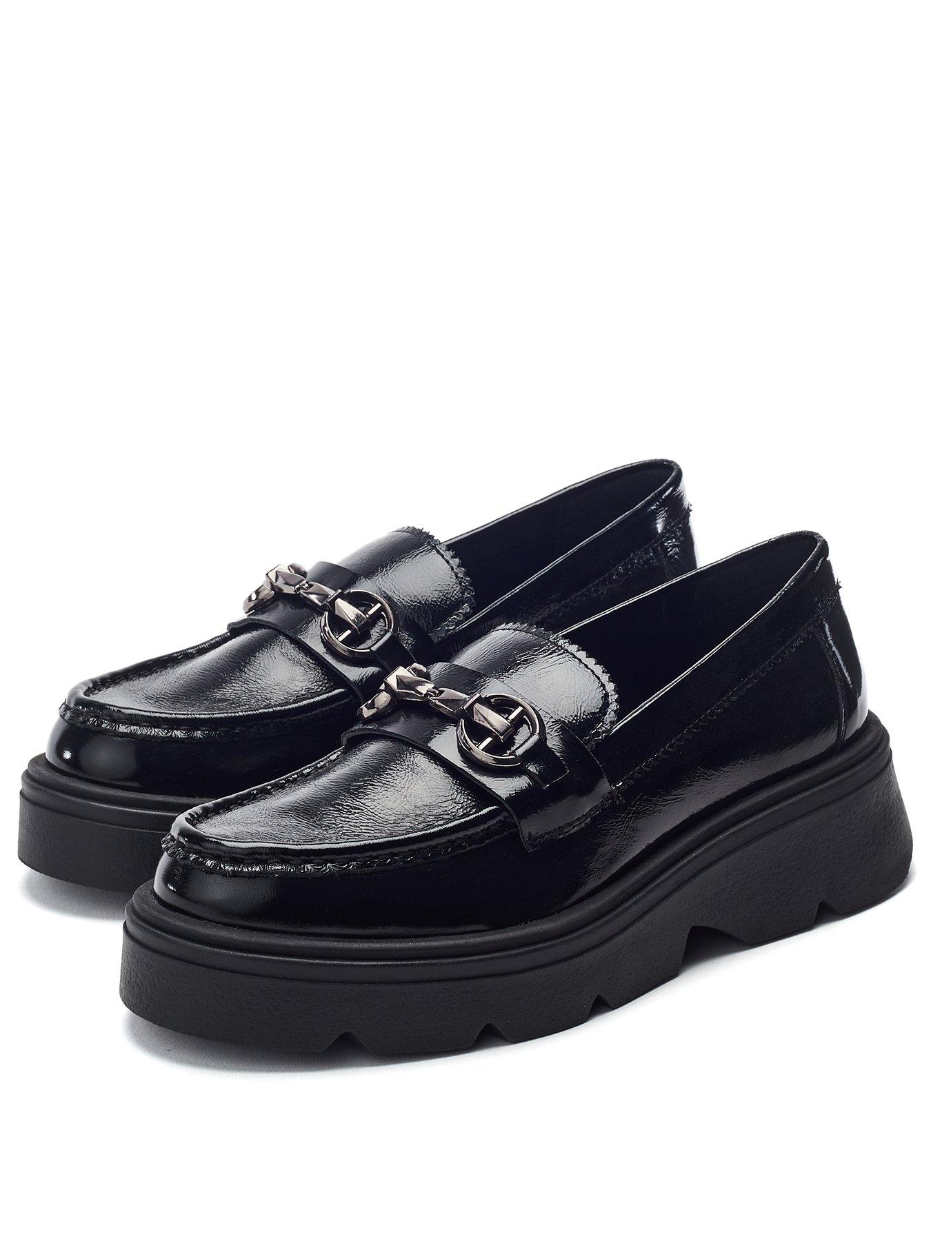 Image 2 of 4 of Moda In Pelle Eisa Leather Chunky Loafer With Detailed Apron Trim - Black