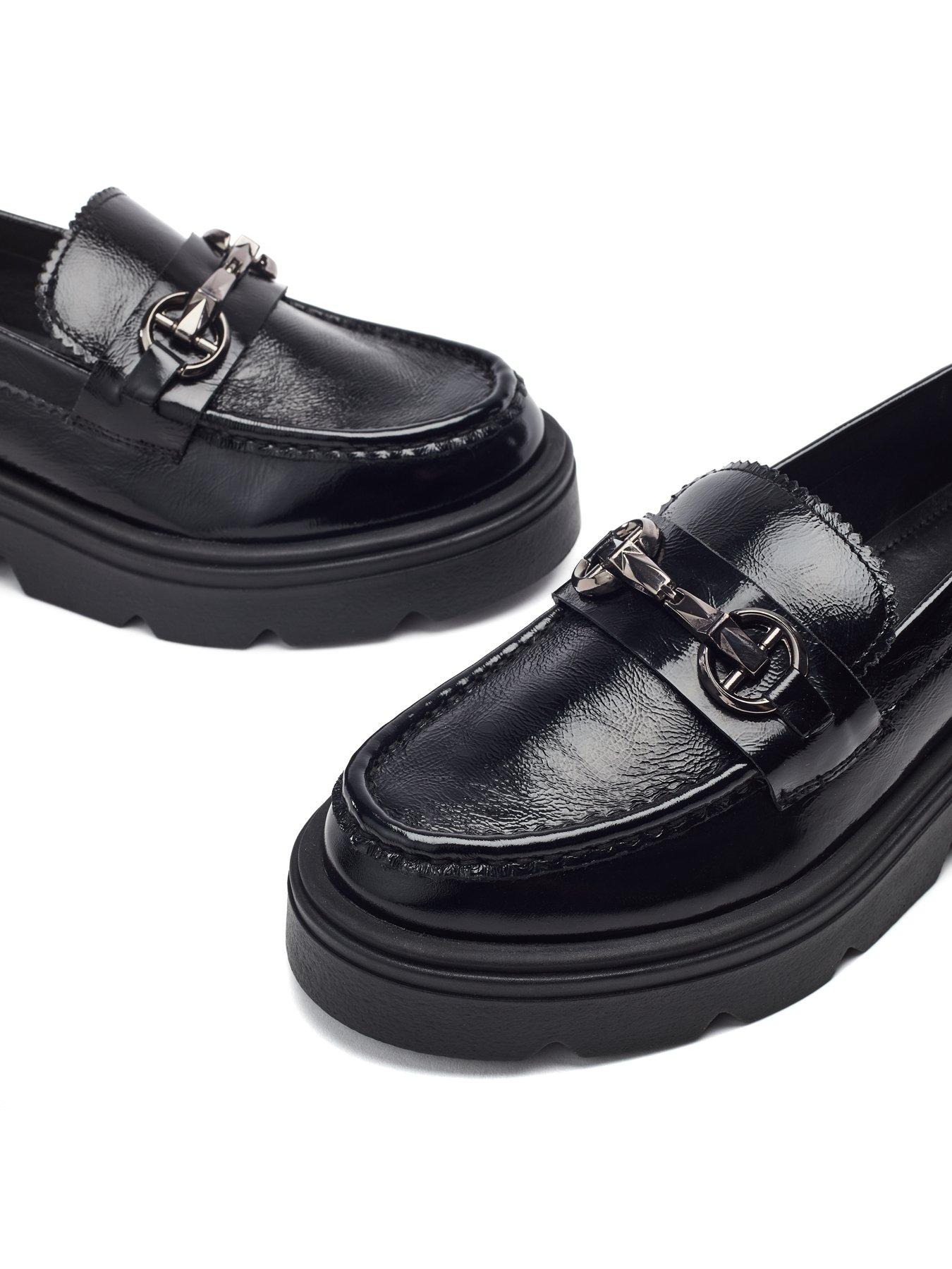 Image 3 of 4 of Moda In Pelle Eisa Leather Chunky Loafer With Detailed Apron Trim - Black