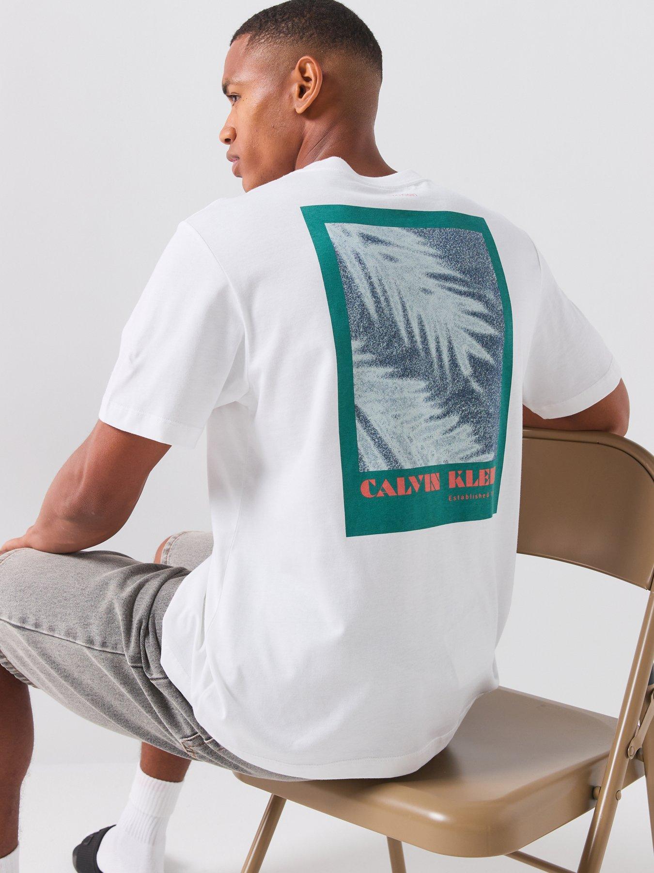 Image 1 of 6 of Calvin Klein Jeans Back Print Palm Graphic T-Shirt - White