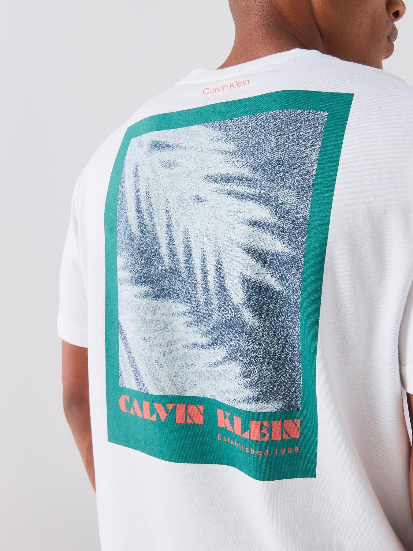 Image 6 of 6 of Calvin Klein Jeans Back Print Palm Graphic T-Shirt - White