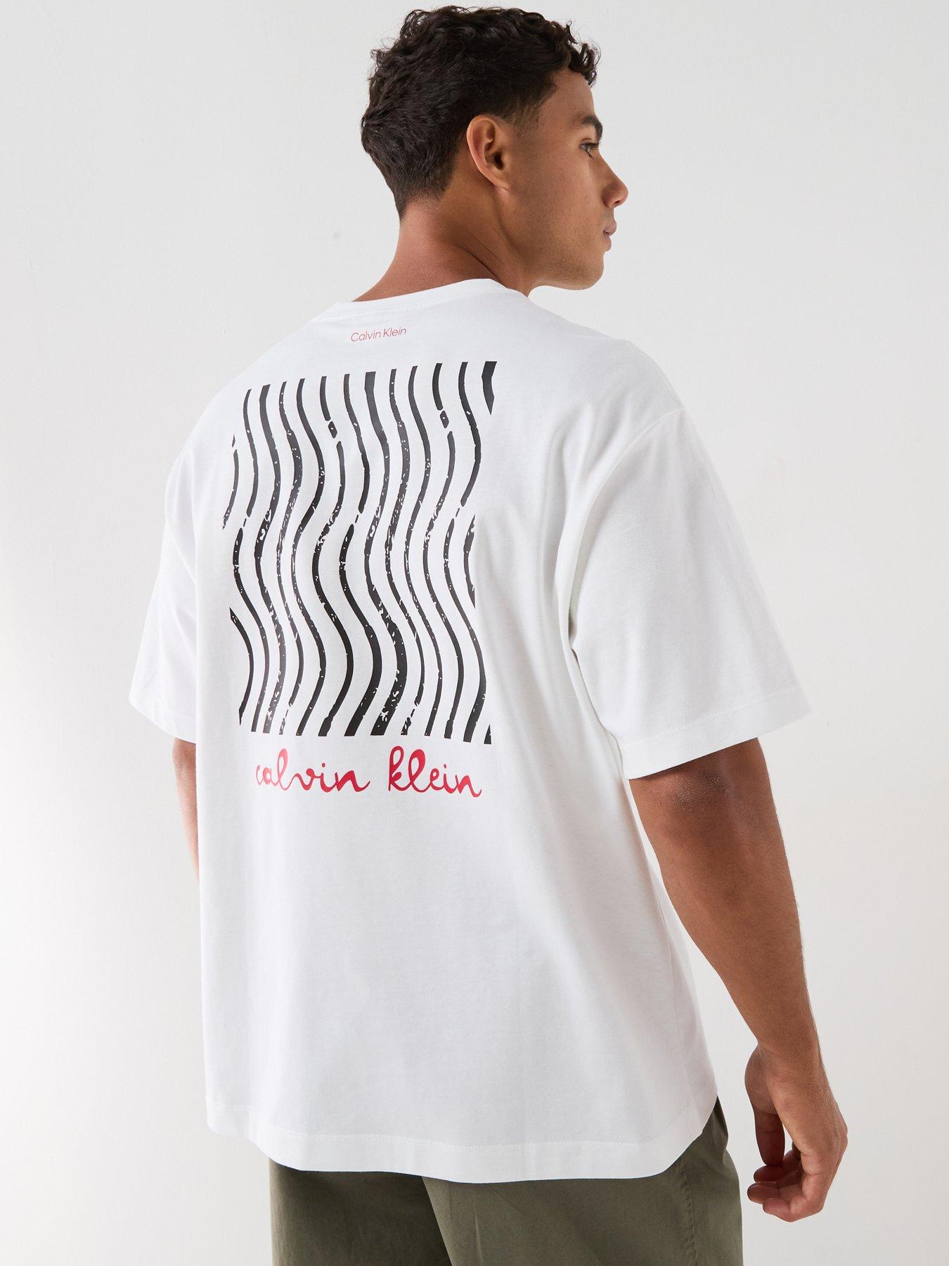 Image 1 of 6 of Calvin Klein Jeans Travel Lines Back Graphic T-Shirt - White
