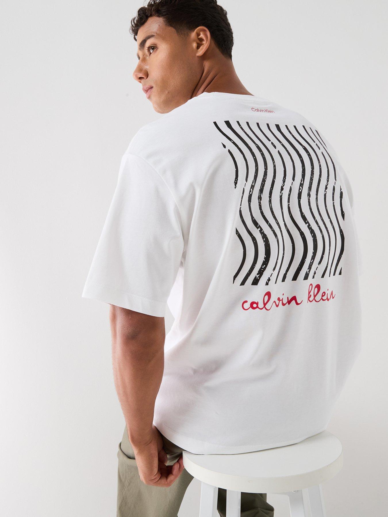 Image 2 of 6 of Calvin Klein Jeans Travel Lines Back Graphic T-Shirt - White