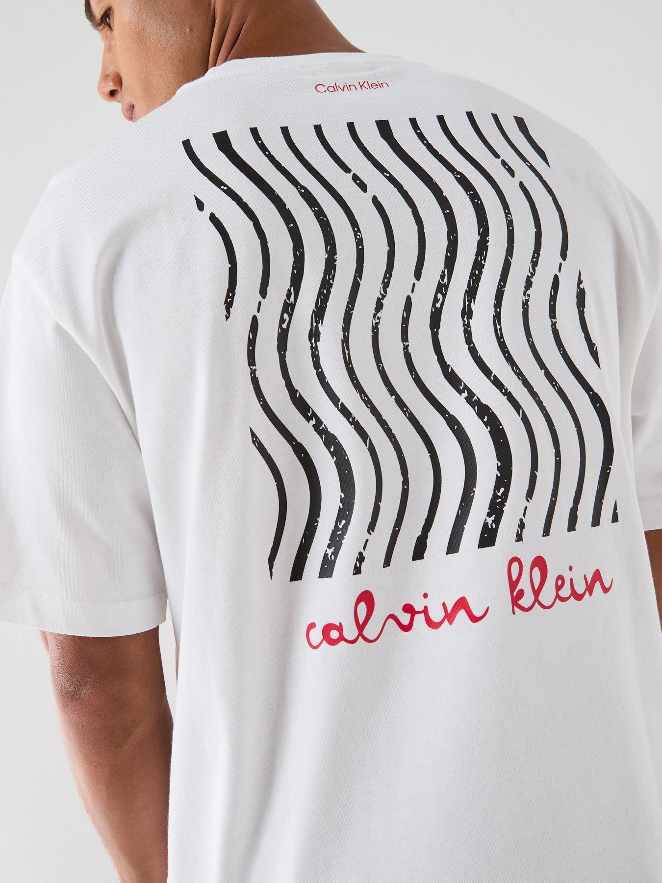 Image 6 of 6 of Calvin Klein Jeans Travel Lines Back Graphic T-Shirt - White