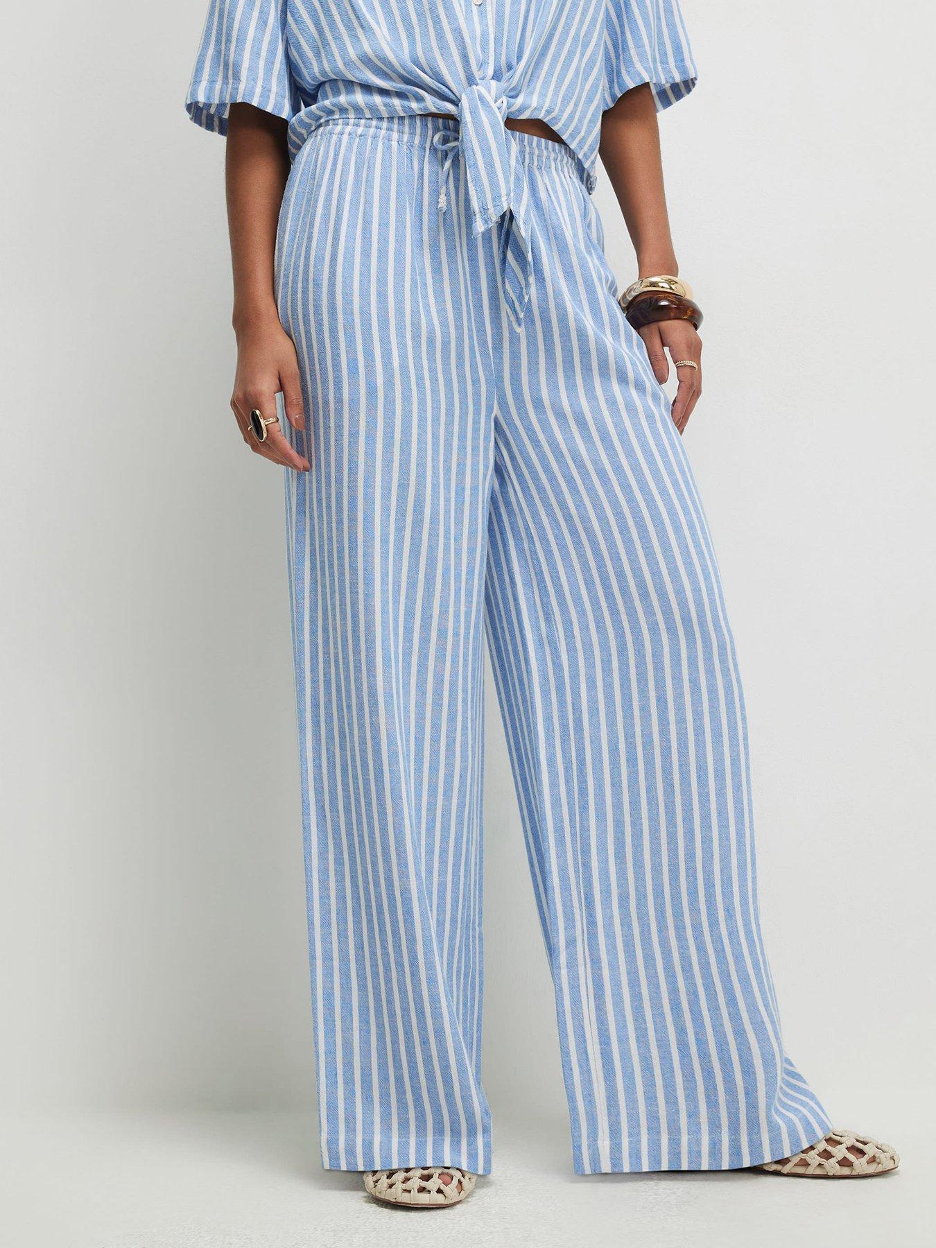 River Island Blue Linen Stripe Trouser Co-ord