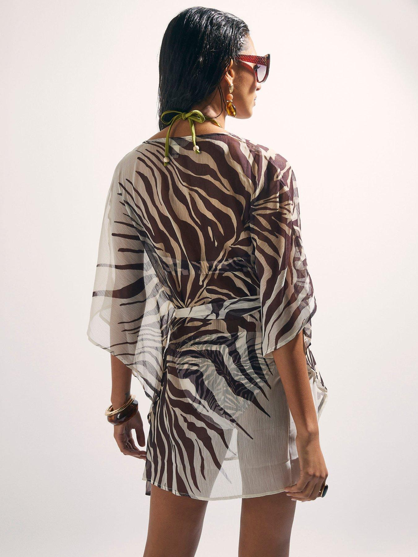 Image 2 of 6 of River Island Animal Mini Kaftan - Cream