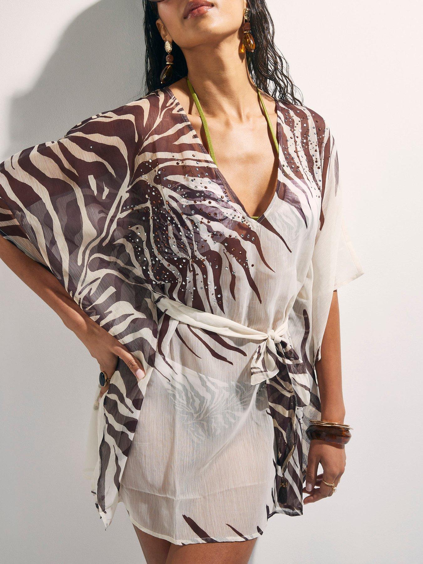 Image 3 of 6 of River Island Animal Mini Kaftan - Cream