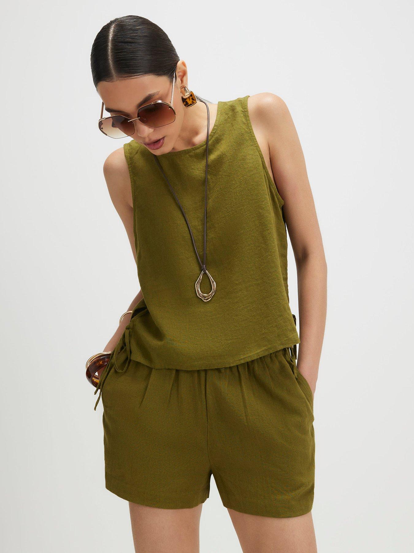 Image 1 of 4 of River Island Linen Tank Top - Green