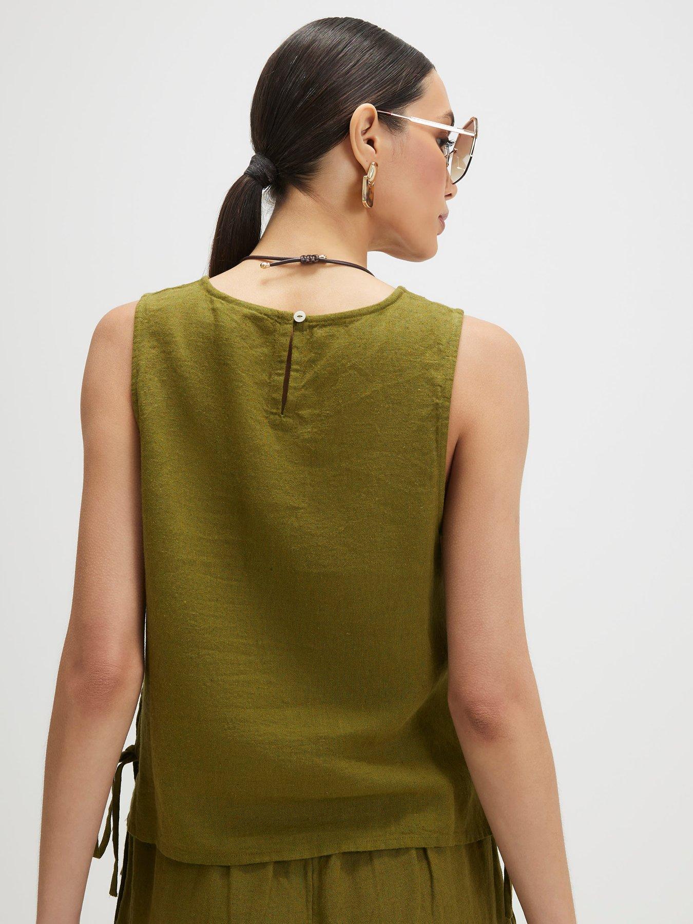Image 2 of 4 of River Island Linen Tank Top - Green