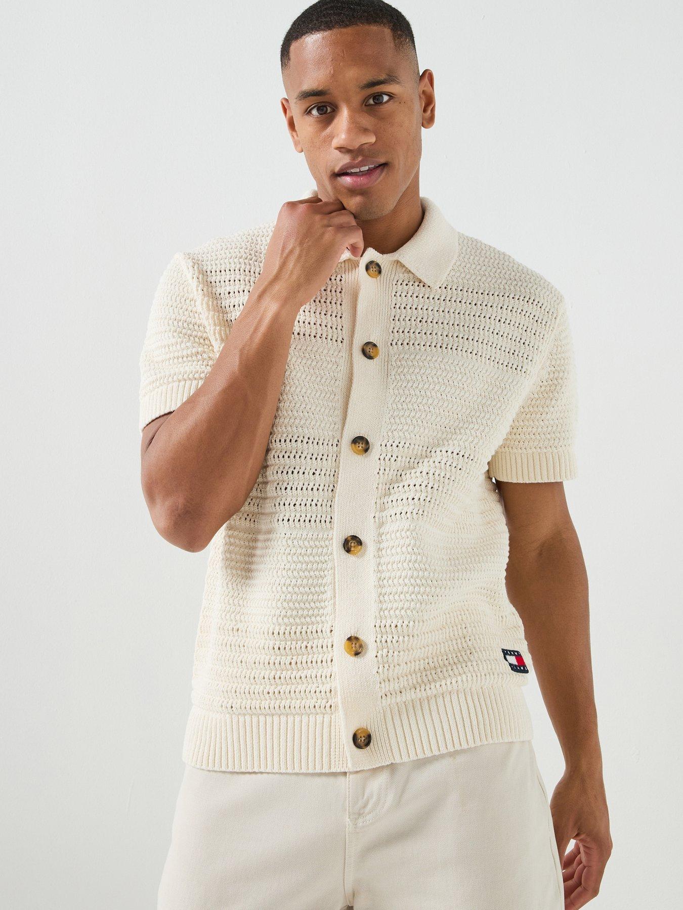 Tommy Jeans Crochet Knitted Short Sleeve Shirt - Off White