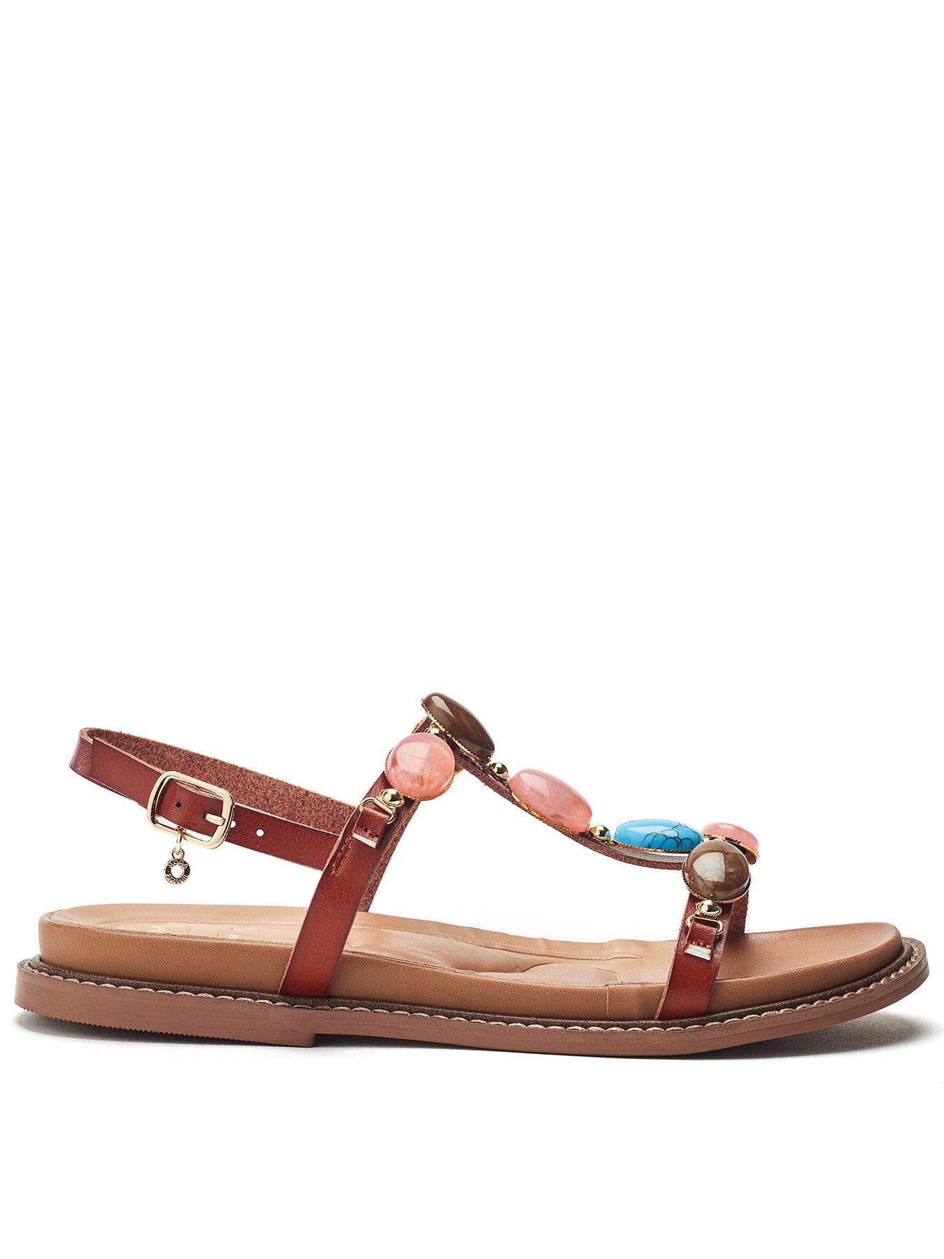 Image 2 of 5 of Moda In Pelle Nicca Tan Porvair Jewel Stone T Bar Sandals - Brown