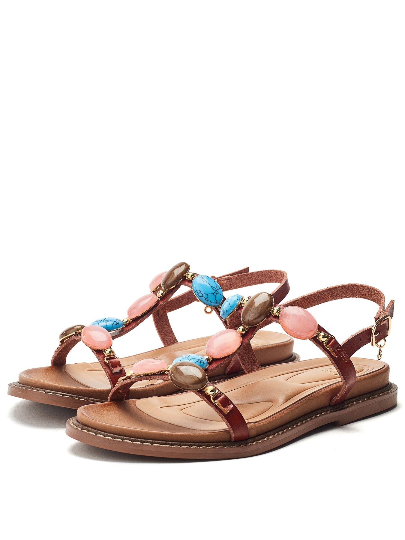 Image 3 of 5 of Moda In Pelle Nicca Tan Porvair Jewel Stone T Bar Sandals - Brown