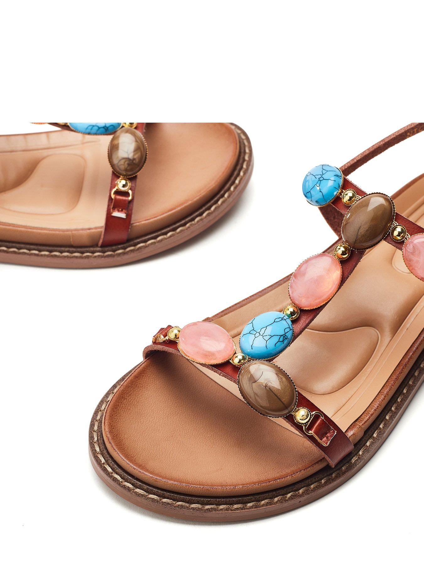 Image 4 of 5 of Moda In Pelle Nicca Tan Porvair Jewel Stone T Bar Sandals - Brown
