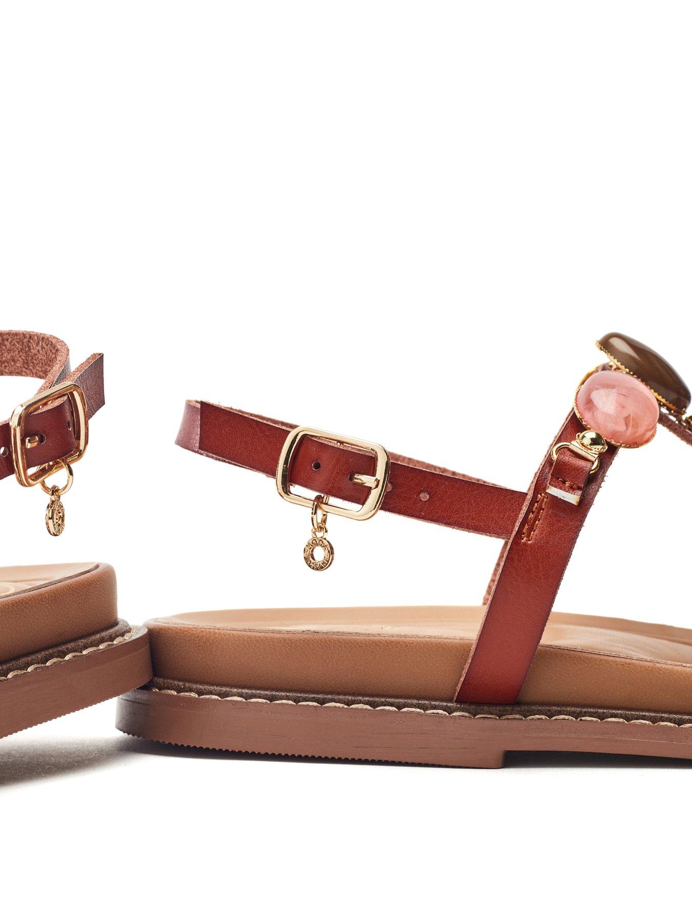 Image 5 of 5 of Moda In Pelle Nicca Tan Porvair Jewel Stone T Bar Sandals - Brown