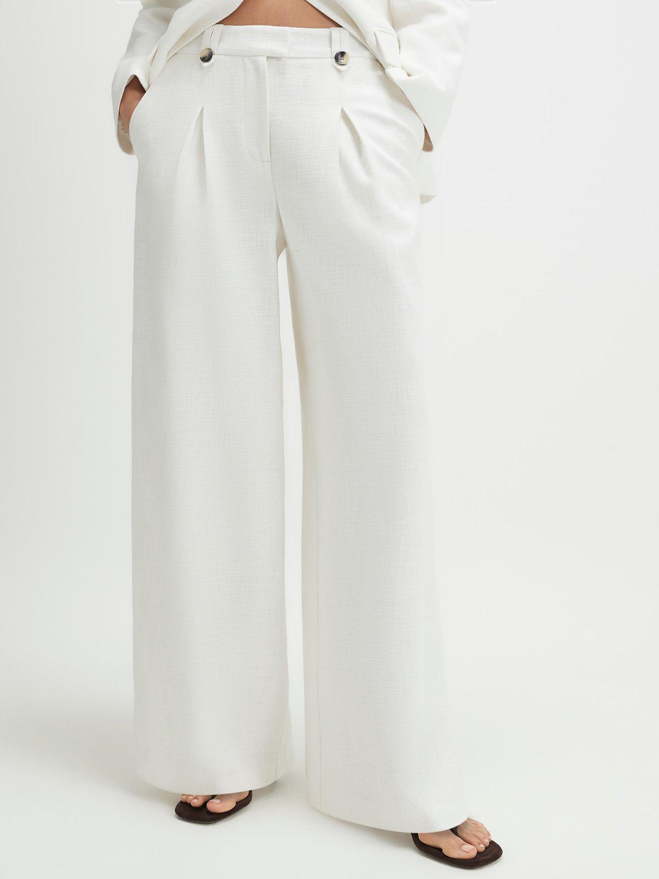 River Island Linen Wide Leg Trousers - White