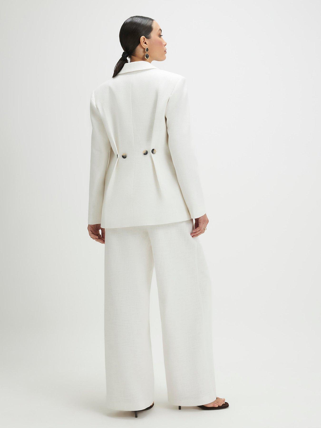 Image 2 of 4 of River Island Linen Co-ord Wide Leg Trousers - White