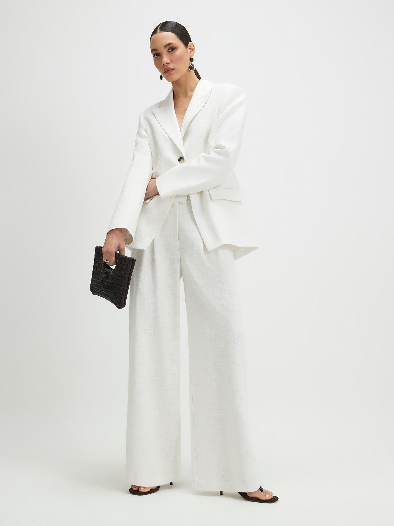 Image 3 of 4 of River Island Linen Co-ord Wide Leg Trousers - White