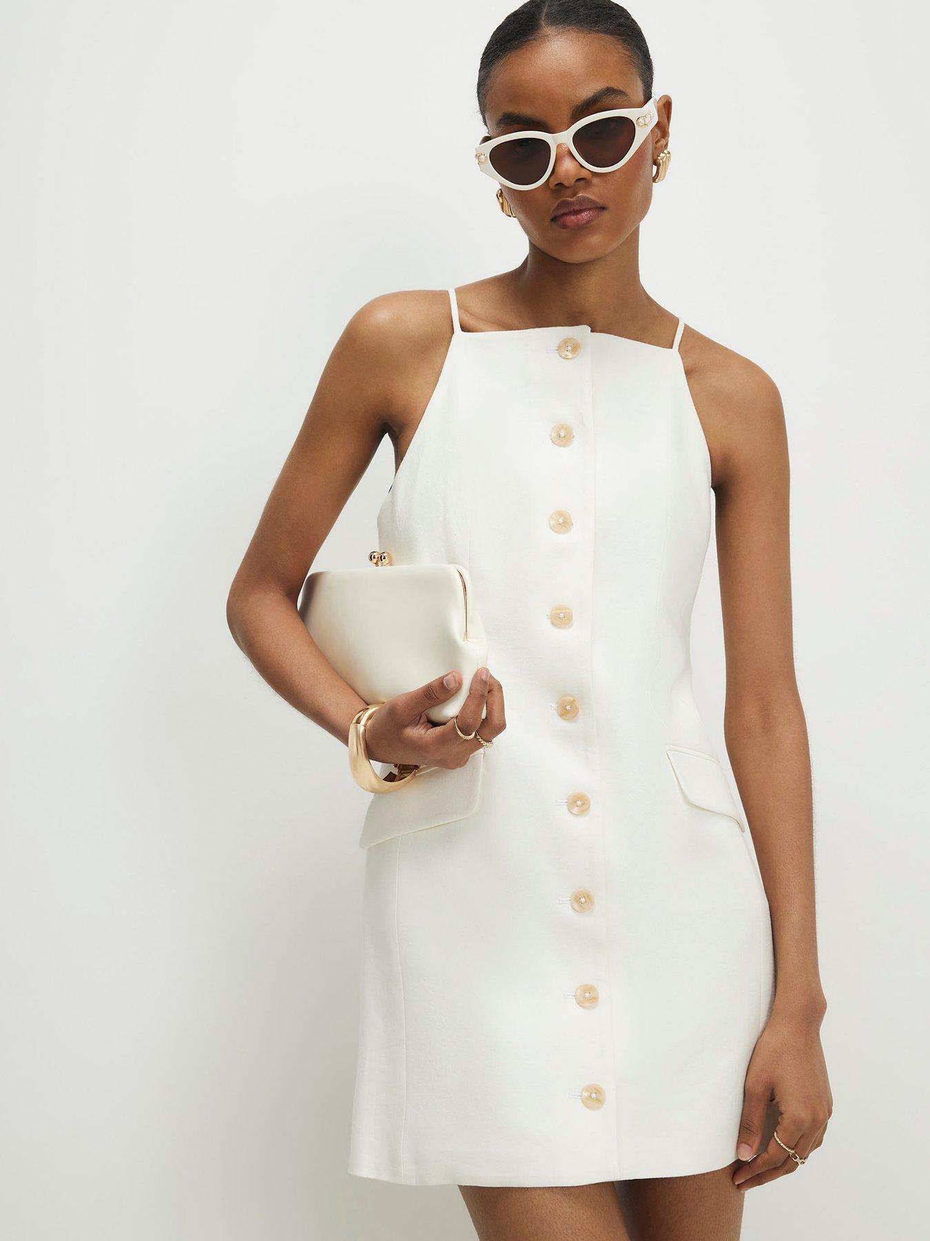river island white linen dress River Island Short Linen Button Mini Dress - White