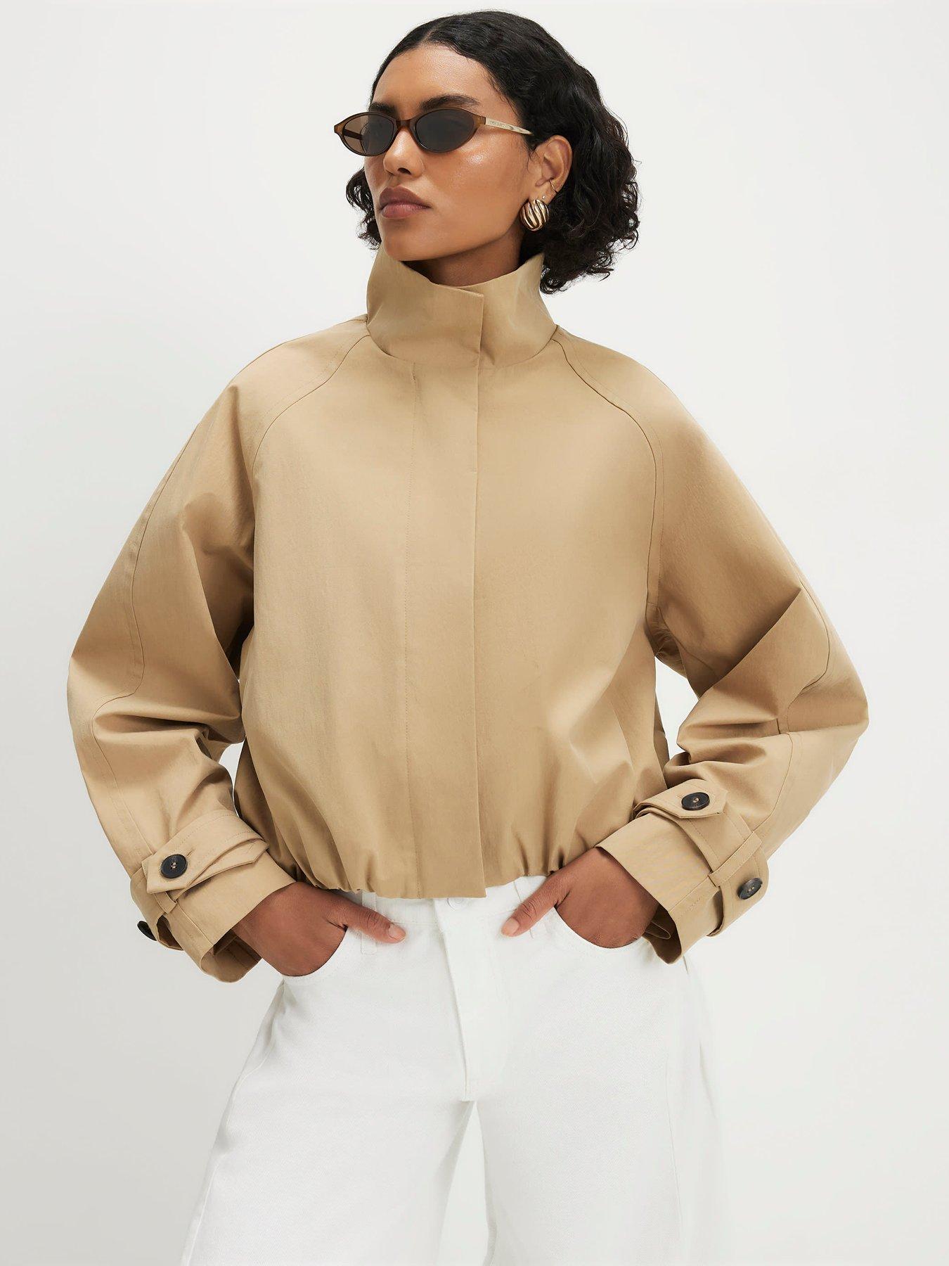 River Island Funnel Neck Chopped Trench Jacket - Beige