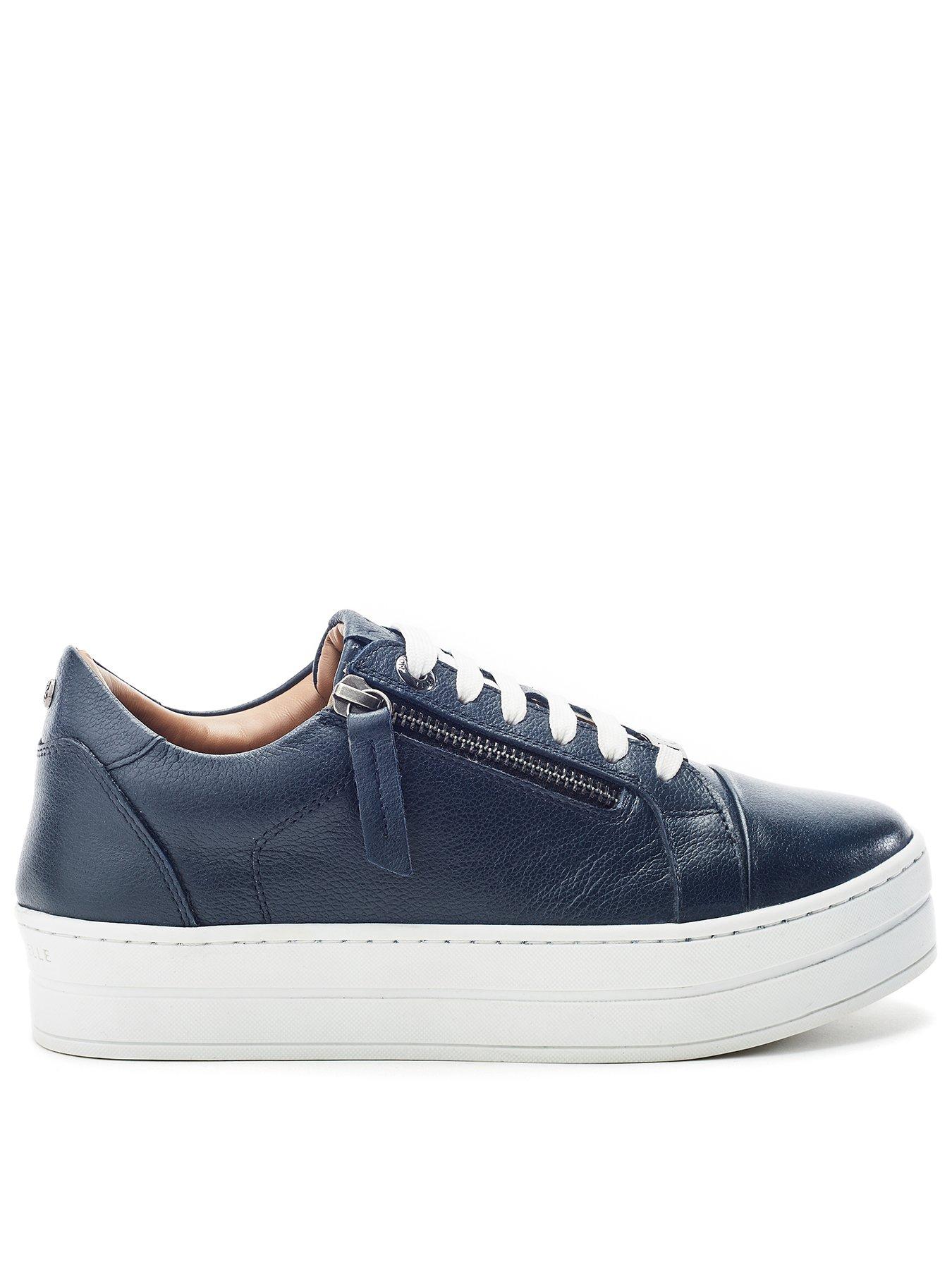 Moda In Pelle Abbee Navy Leather Slab Sole Lace Up Trainer With Zip
