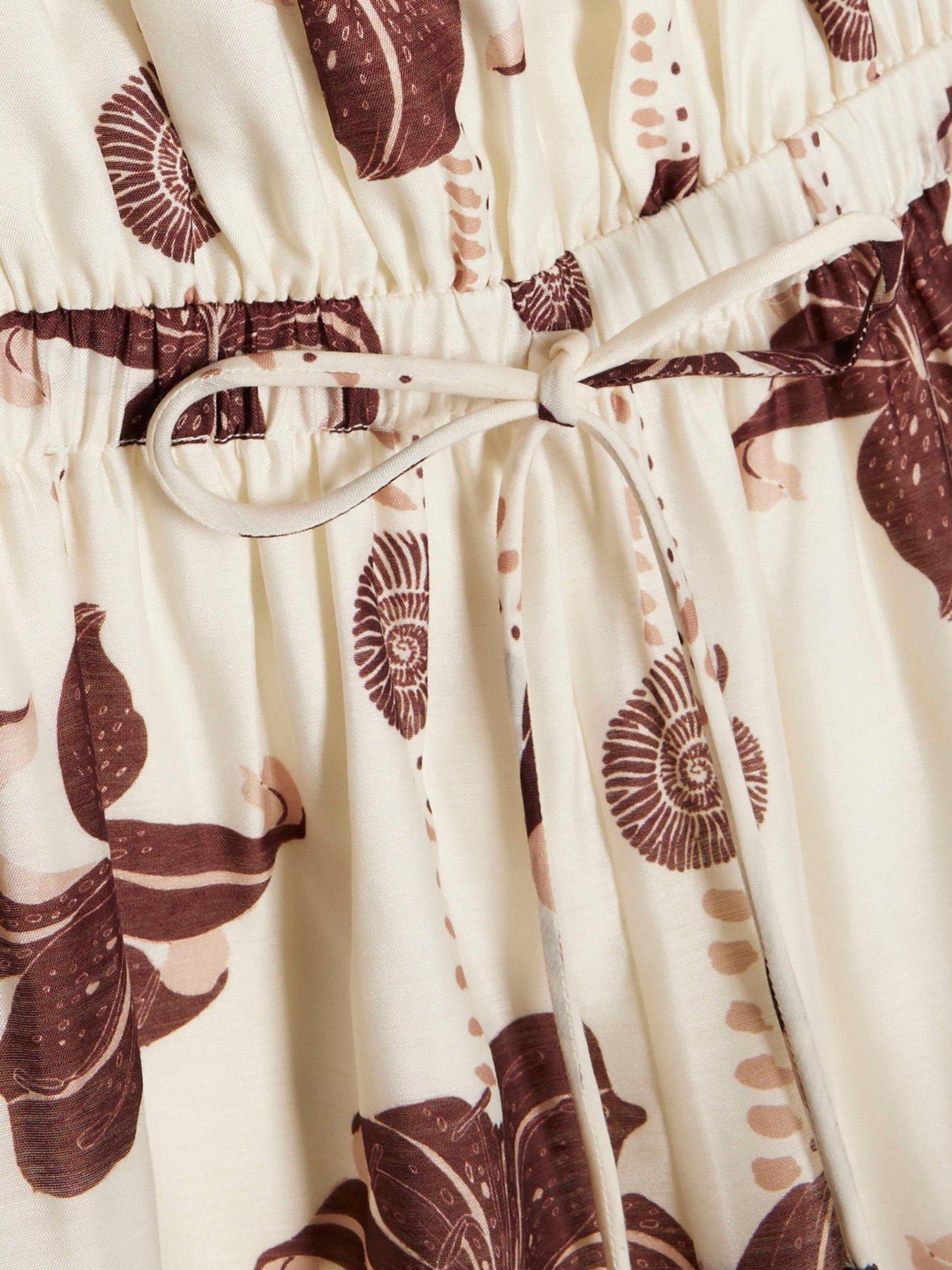 Image 6 of 6 of River Island Palm Print Jumpsuit - Cream