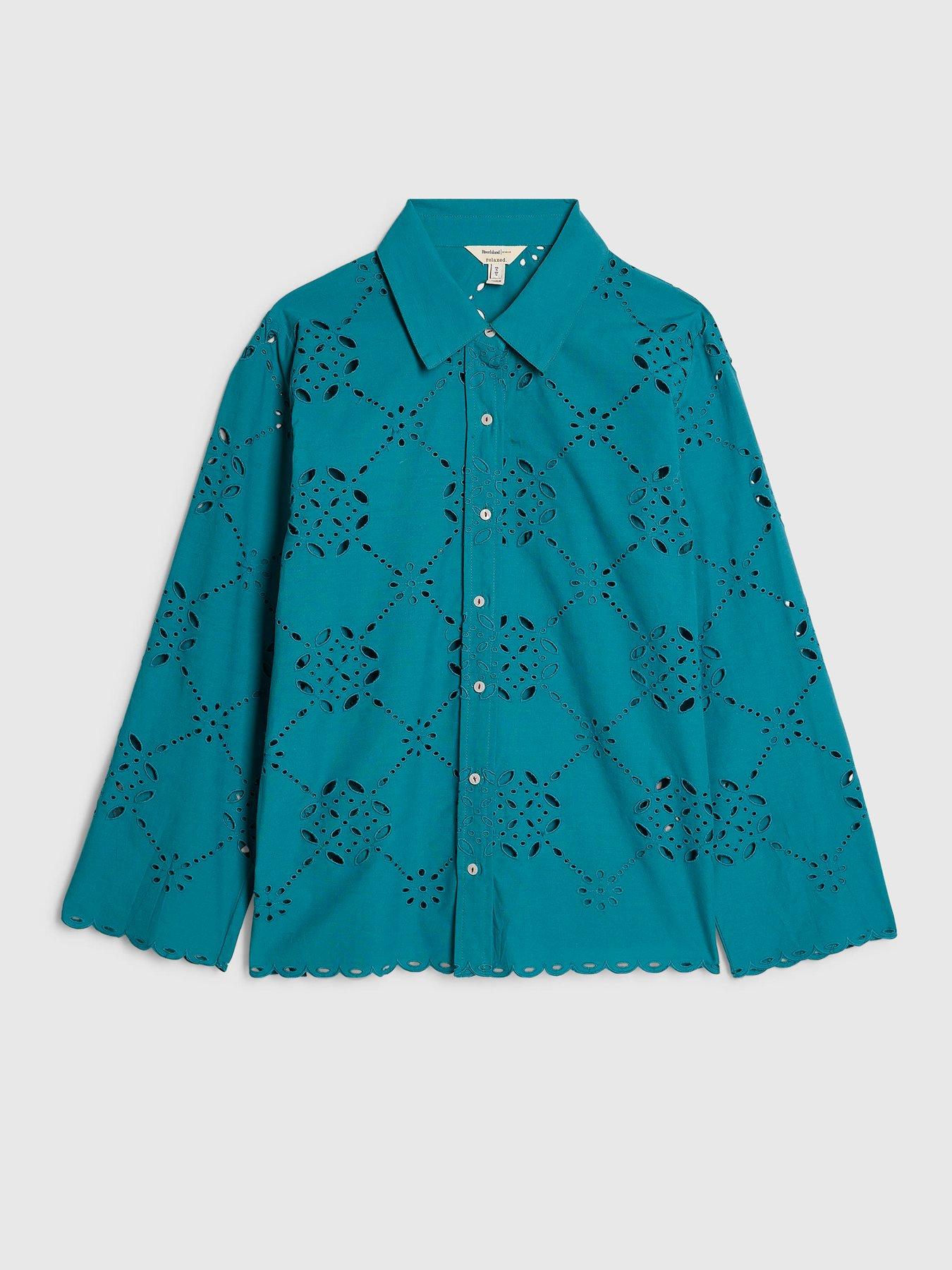 Image 5 of 6 of River Island Blue Poplin Cutwork Shirt Co-ord