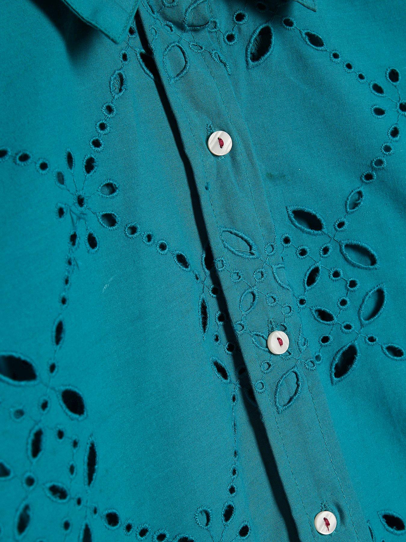 Image 6 of 6 of River Island Blue Poplin Cutwork Shirt Co-ord