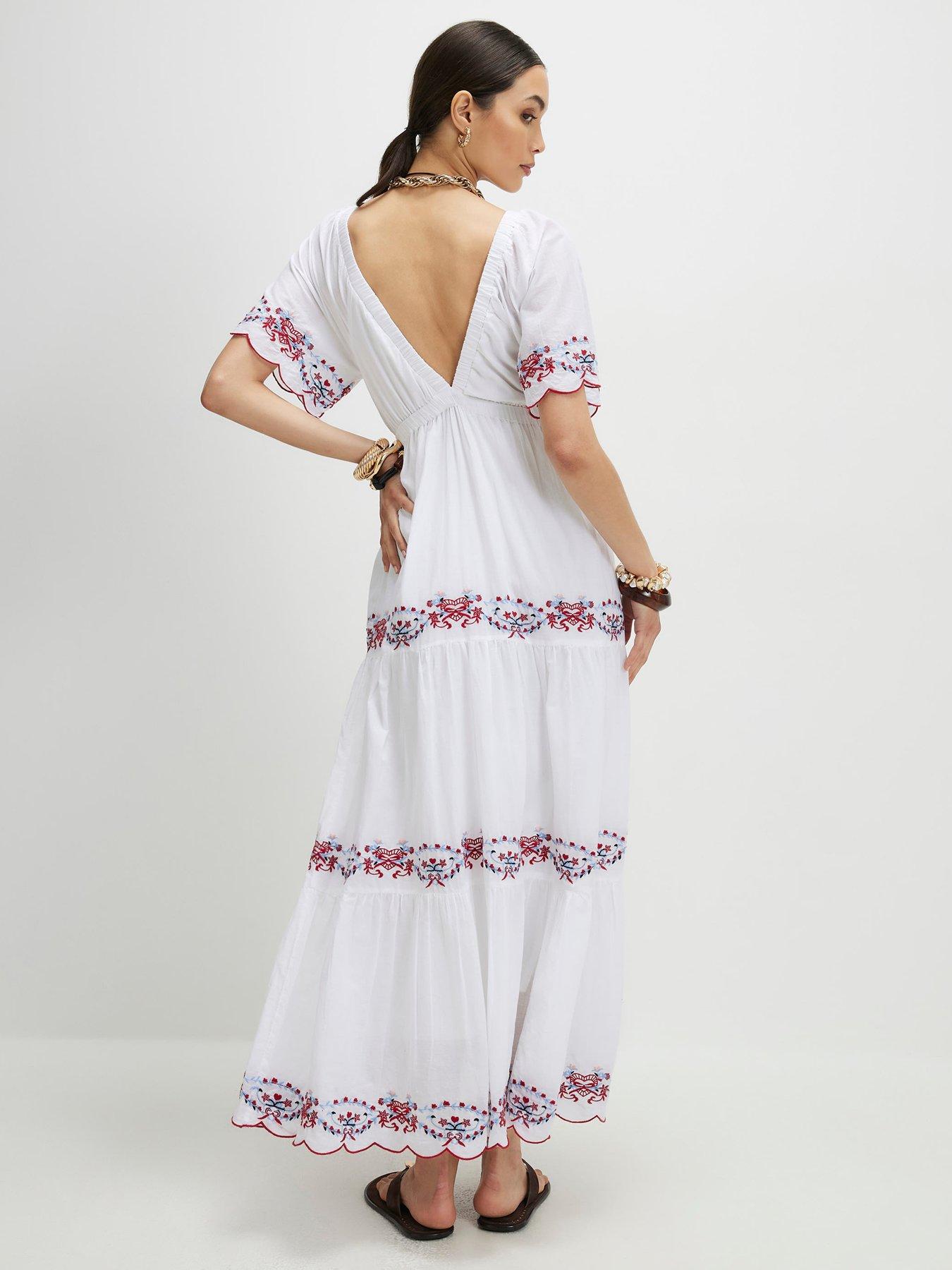 Image 2 of 5 of River Island Emb Resort Maxi Dress- White