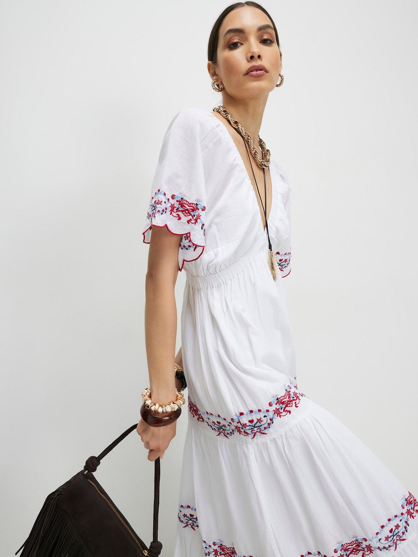 Image 3 of 5 of River Island Emb Resort Maxi Dress- White