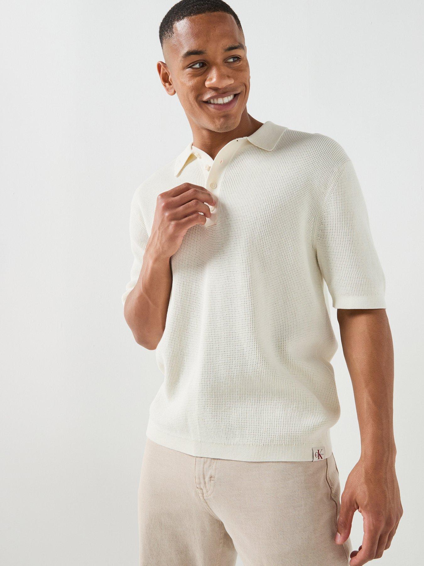 Calvin Klein Jeans Waffle Knitted Short Sleeve Polo Shirt - Off White