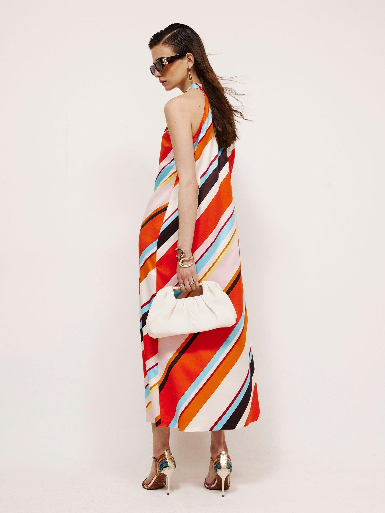 Image 2 of 6 of River Island Halter Satin Maxi Dress - Multi