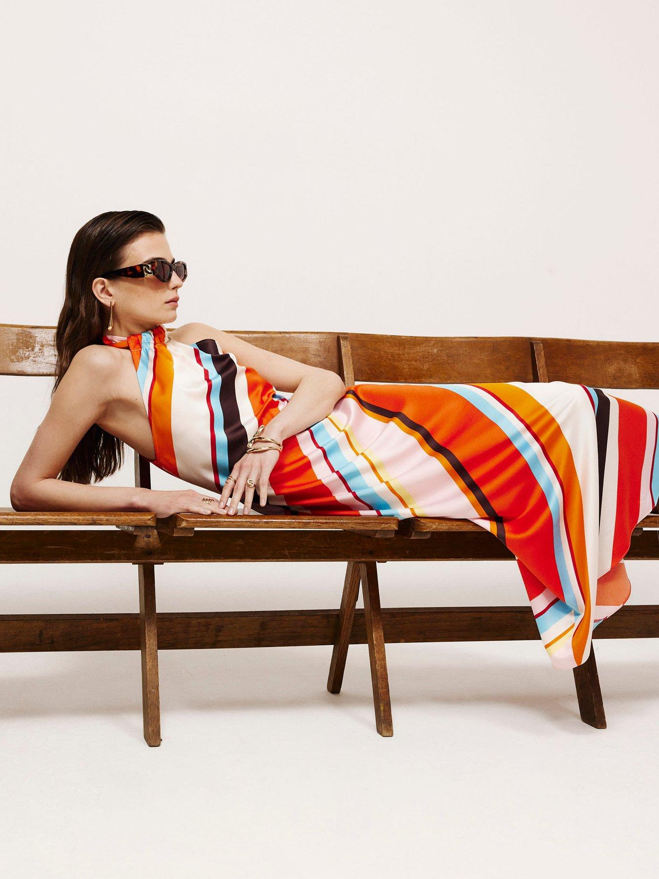 Image 3 of 6 of River Island Halter Satin Maxi Dress - Multi