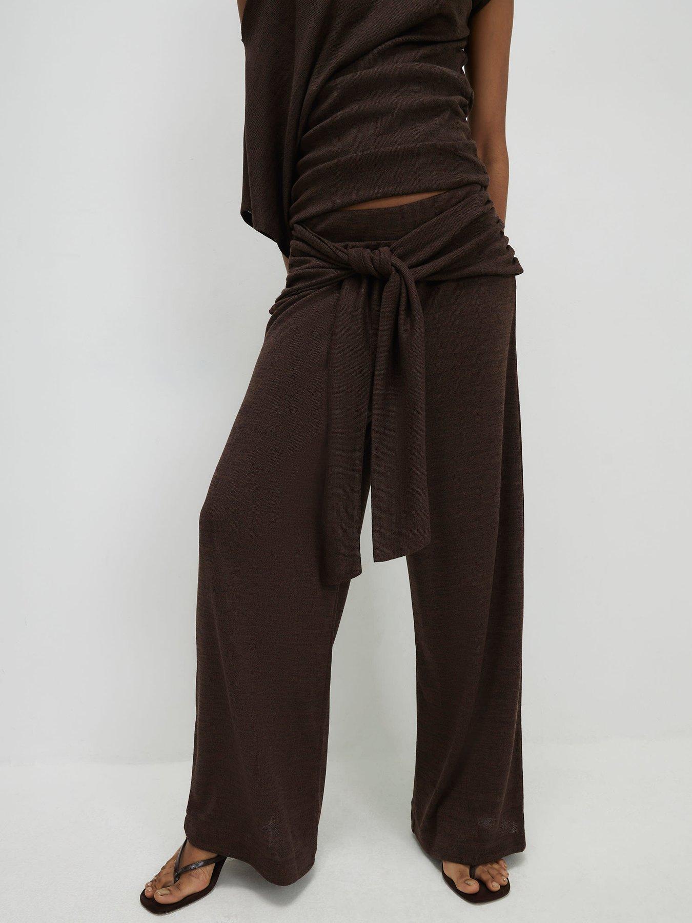 River Island Tie Waist Trouser - Brown