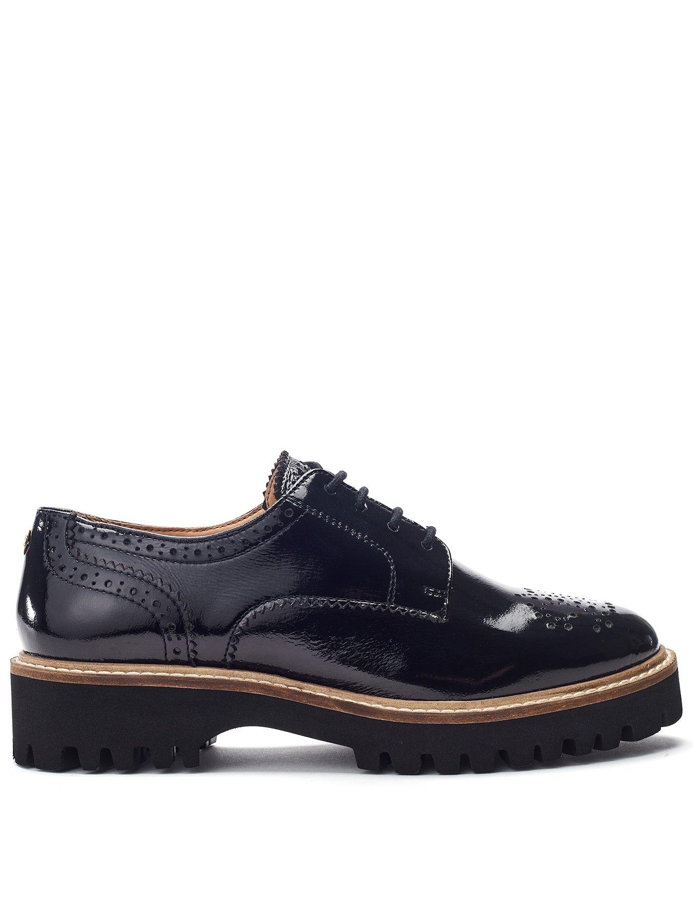 Moda In Pelle Evranna Black Patent Leather Lace Up Shoe With Brouging Detail