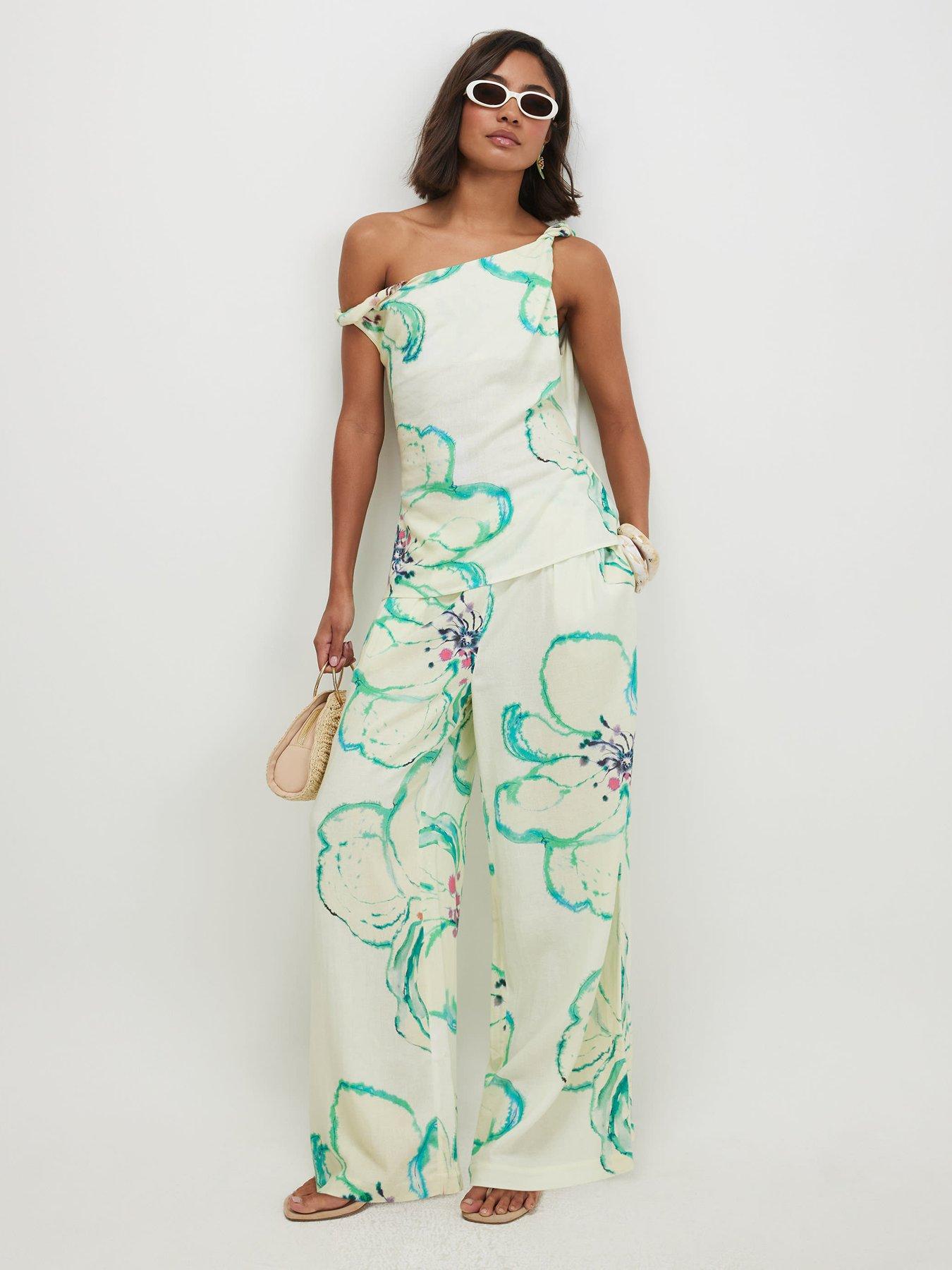 River Island Linen Printed Wide Leg Co-ord Trouser - Green